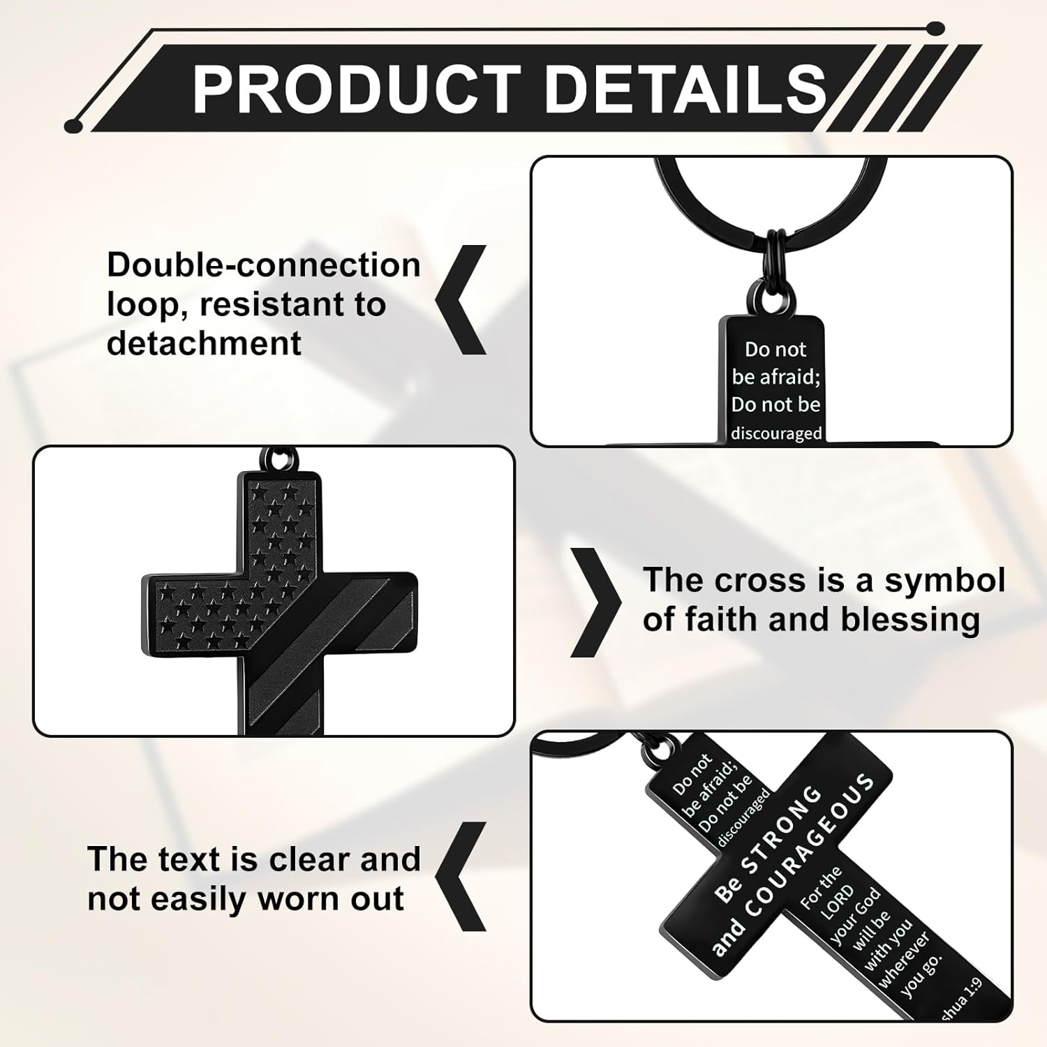 Religious Christian Keychain Accessories,Christian Keychain with Bible Verses,Baptism Gifts for Men and Women,First Communion Baptism Gifts Accessories to Birthday Christmas(Black Cross) - Image 4