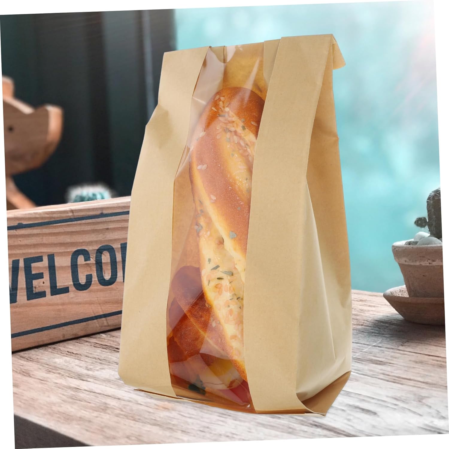 NOLITOY 100pcs Bread Paper Bags Window Reusable Bread Loaf Packaging for Homemade Storage Oil Bakery Bags