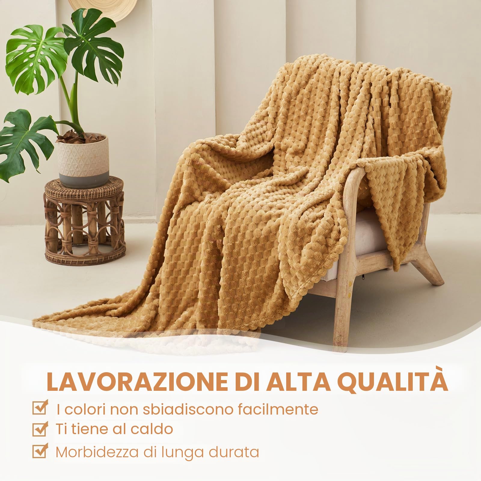Good Nite Morbida coperta in microfase, 270 x 230 cm, coperta in pile per divano e letto, camera da letto, ufficio, beige
