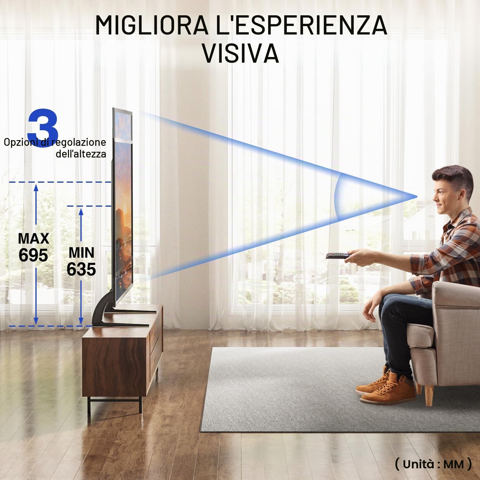 RFIVER Universale Supporto Piedistallo TV Stand da Tavolo Per TV LED LCD QLED OLED 20 a 65 Pollici VESA Fino a 800 x 500 mm UT3001X