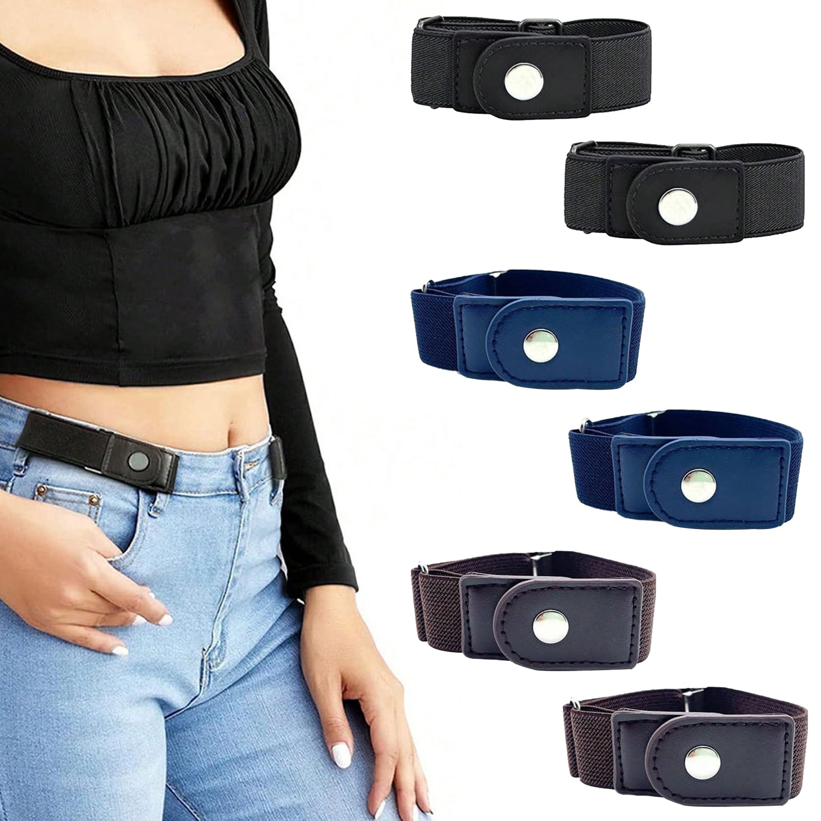 MHYMX Women's Belts, 3 Pairs Elastic Belt Ajustable No Buckle Belt Invisible Belt Loops for Trousers Quick Release Belts for Jeans Stretch Belt for Women Mens