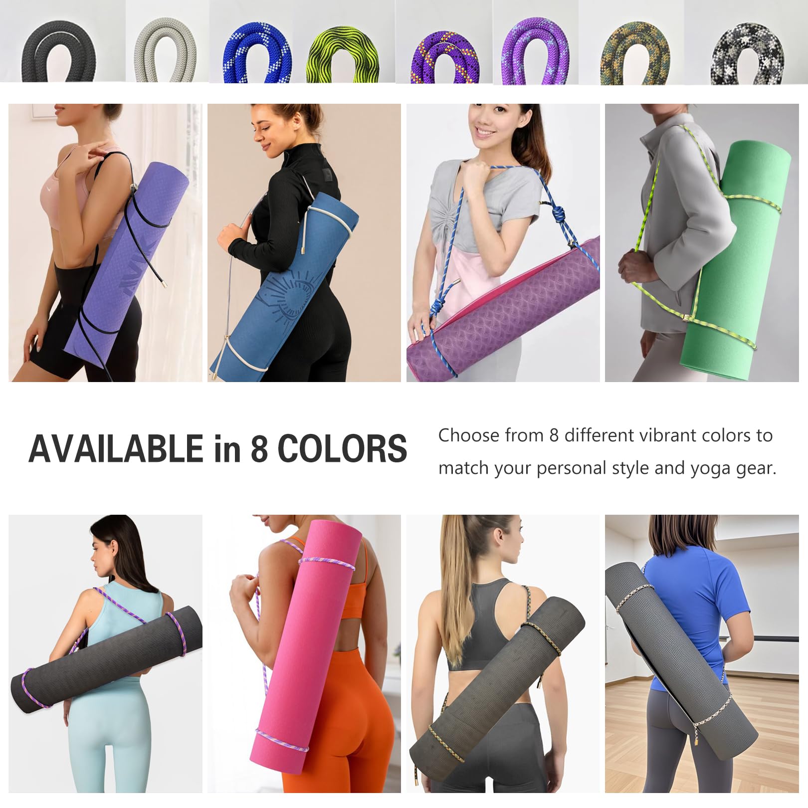 DAOSUN Correa para esterilla de yoga, soporte de cuerda de paracaídas ajustable de 8 mm para llevar esterillas de yoga, almohadillas de camping y mantas (solo correa)