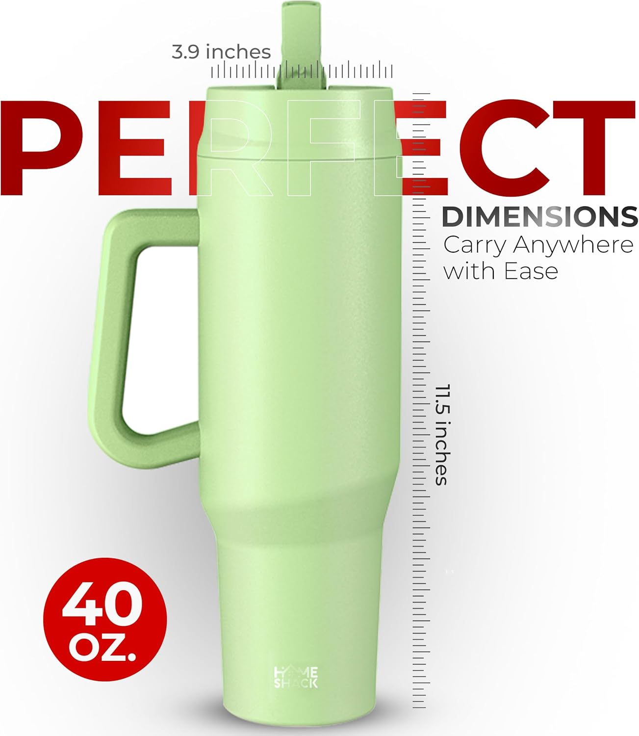 40 oz Tumbler with Handle and Foldable Straw Lid - Leakproof Insulated Stainless Steel Water Bottle - Hot & Cold Beverage Travel Mug - Reusable Iced Coffee Cup - Cupholder Friendly - Gift