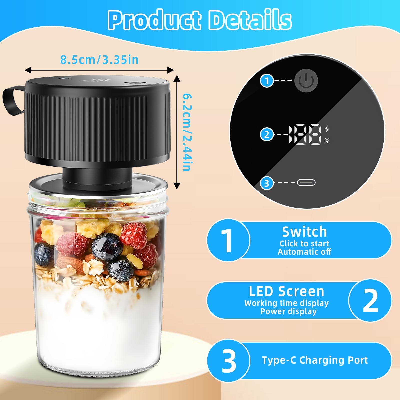 Kssvzz Vakuumierer für Einmachgläser, Elektrischer Mason Jar Verschließer Kit, Automatik-Stopp Vakuumiergerät für Langzeitlagerung mit LED Anzeige
