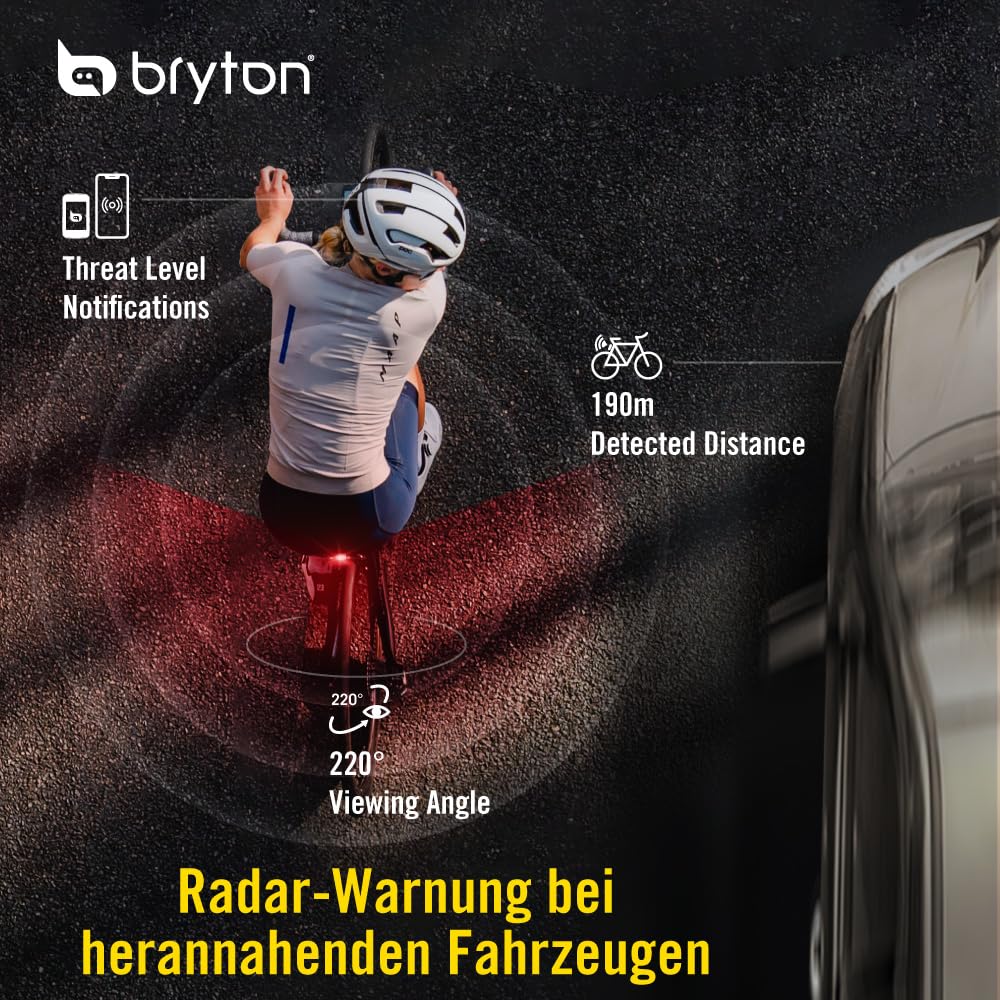 Bryton GARDIA R300D StVZO Fahrrad-Radar Rücklicht 190 m Erkennung 220° Sichtwinkel USB-C