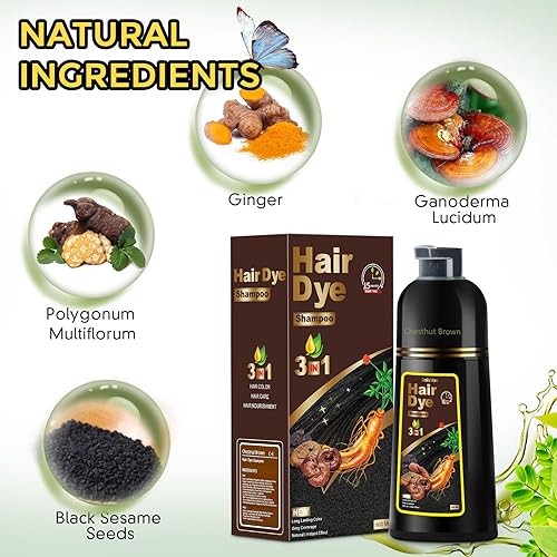Vista 18 de Champú de tinte para el cabello 3 en 1 para cabello gris, ingredientes herbarios, champú natural, tinte para el cabello para mujeres y hombres Negro