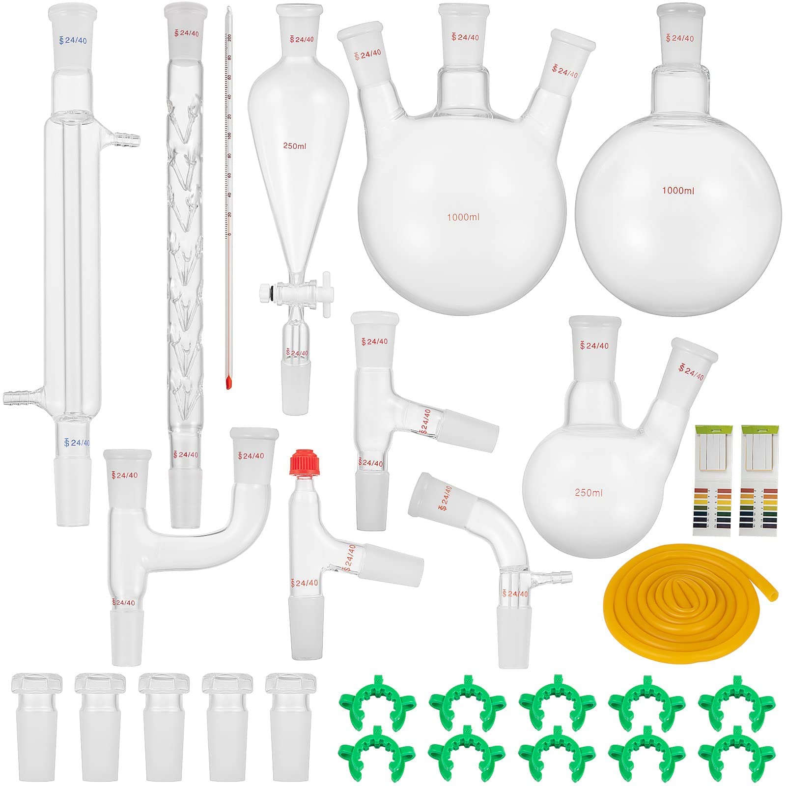 VEVOR Laboratory Glass Set 3.3 (GG-17), Laboratory Glass Kit with Borosilicate Glass 24/40, Lab Glass Kit Max. 600 °C, Laboratory Glassware Kit Rubber, Lab Glassware & Equipment 32 Pieces