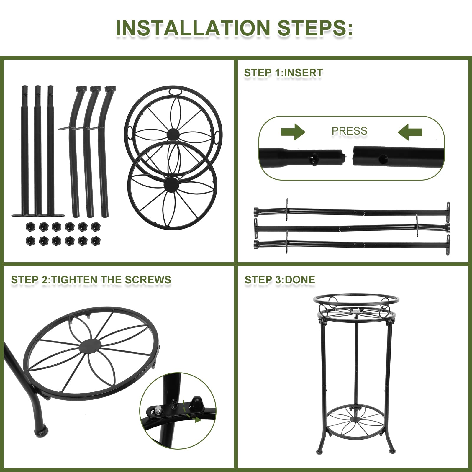 YHIJURS Plant Stand Indoor Outdoor,2 Tiers Tall Metal Potted Plant Stands,20.3'' Heavy Duty Corner Display Rack, Flower Pot Shelf Planter Holder Art Decor for Home Garden Office -Black