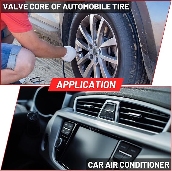 102Pcs Air Conditioner Valve Accessories Kit R12 R134a Refrigeration Tire Valve Stem Cores with Remover Tool Assortment Kit for Most Cars