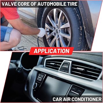 102Pcs Air Conditioner Valve Accessories Kit R12 R134a Refrigeration Tire Valve Stem Cores with Remover Tool Assortment Kit for Most Cars