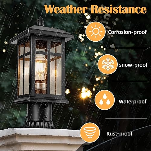 Miniatura 3 de Brilvibera Paquete de 2 luces de poste para exteriores, lámpara de poste negro con base de montaje en muelle con cable duro, luces de columna para