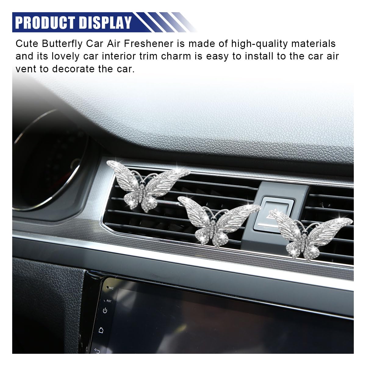 3 clips de ventilación de coche con diamantes de imitación de cristal, bonito difusor de aromaterapia, clip de ventilación de coche, accesorios de decoración interior de automóvil para niñas y mujeres