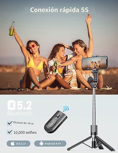 Miniatura 4 de Palo selfie con trípode y luz, palo selfie de 45'' con control remoto inalámbrico, trípode portátil para teléfono compatible con iPhone 16/15 Pro