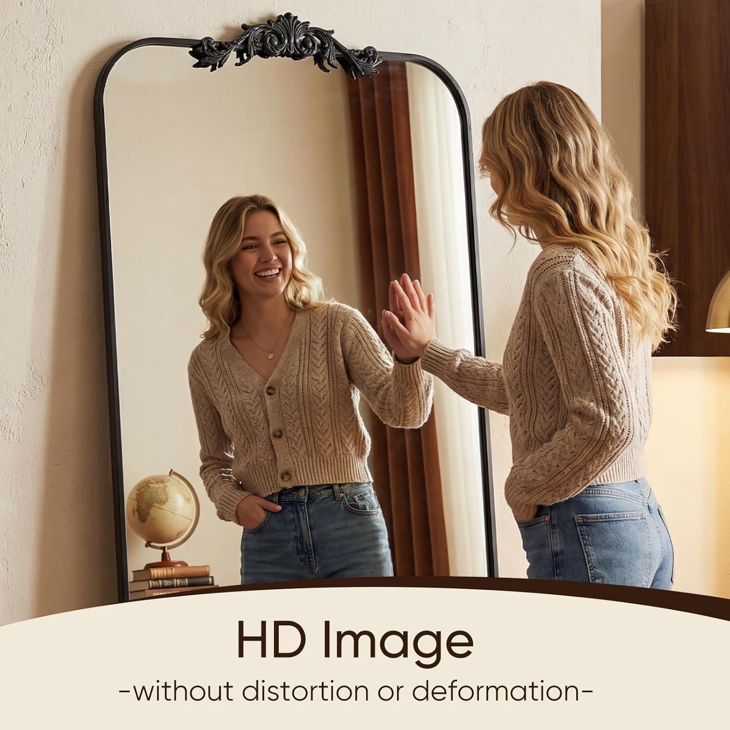 Antok Arched Full Length Mirror, 32"x71" Floor Mirror with Carved, Full Body Mirrors for HomeDecor, Standing/Halling Large Wall Mirror for Bedroom, Living Room, Cloakroom, Black, Luxury Style - Image 5