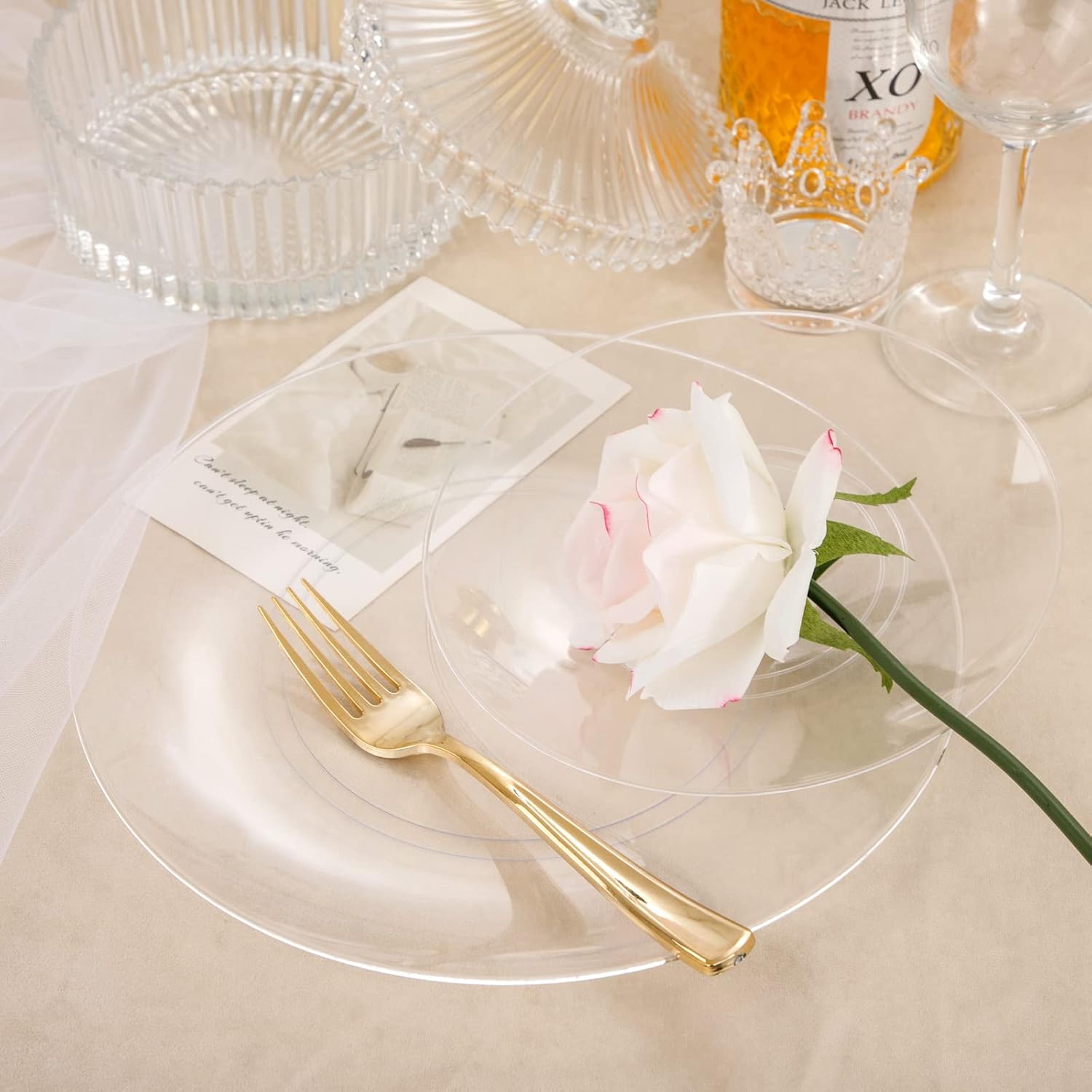 Hioasis 100pcs Clear Plastic Plates for Party - 10.25" Dinner Plates Disposable, Heavy -duty, Classy and Elegant for Wedding - Image 3