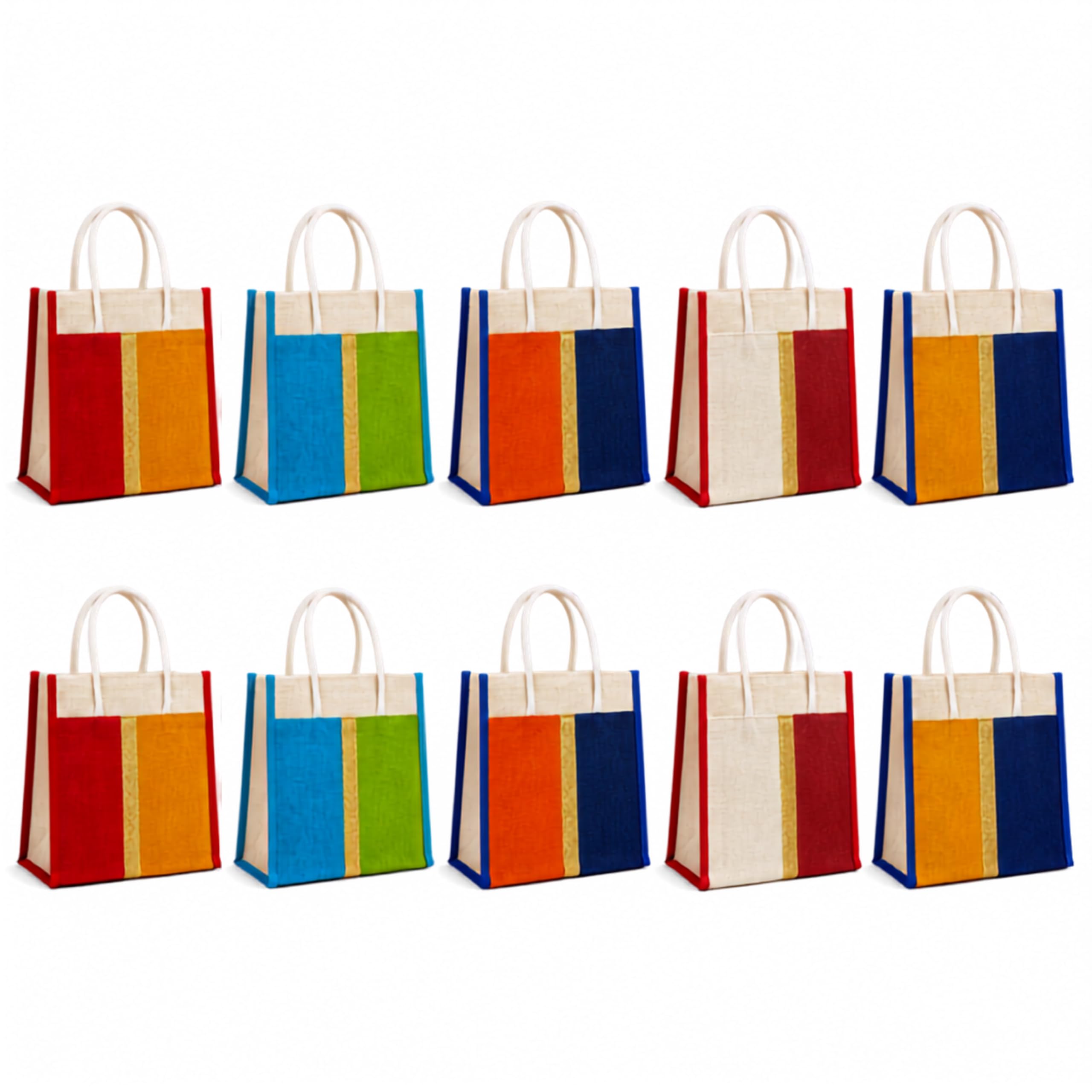 cantainoo Jute Bags for Return Gifts | Return Gift Bags | Eco-Friendly Reusable Jute Bags for Gifting, Shopping & Daily Use (10, Royal Rangoli-Multicolored)
