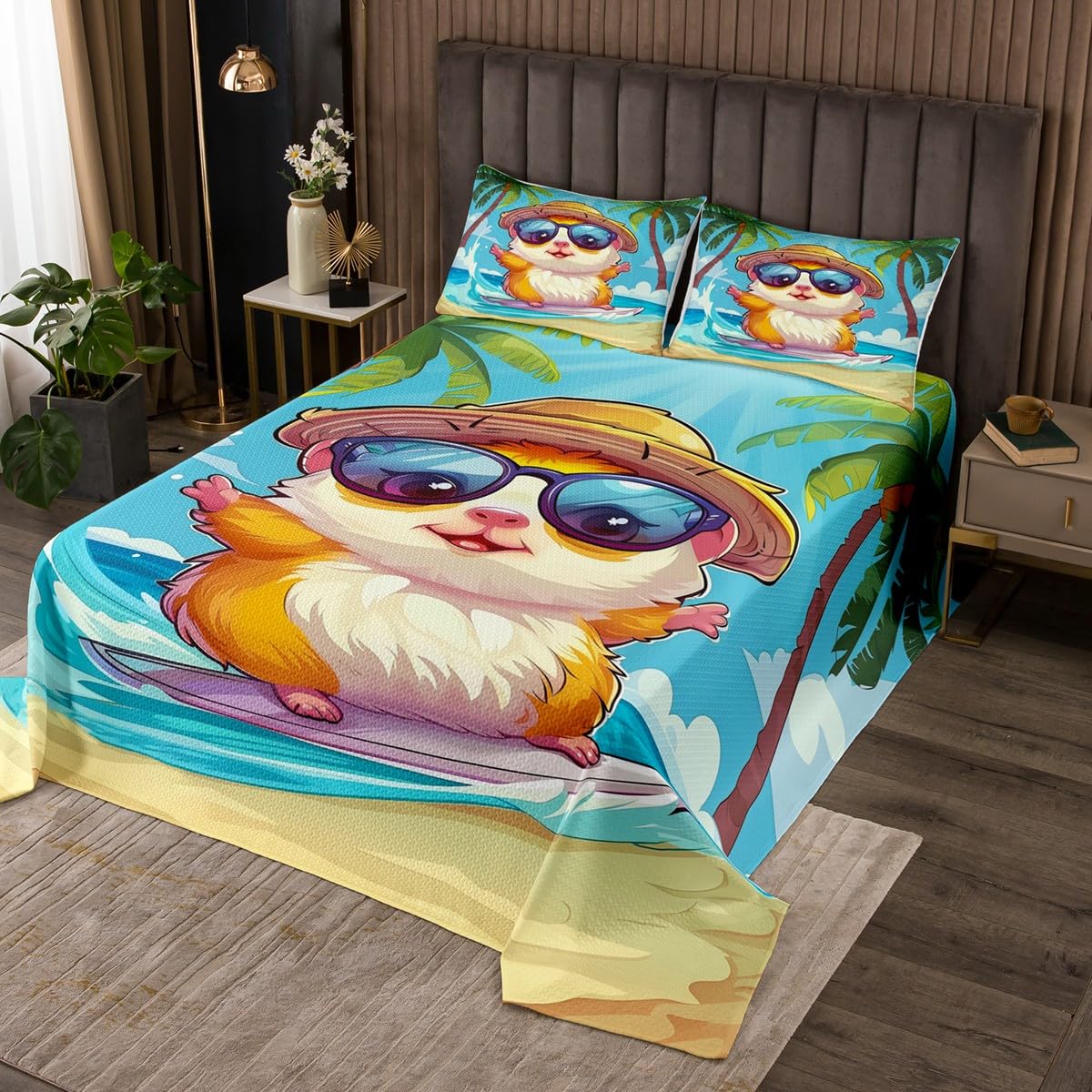 Parure de lit hamster 2 pièces avec couvre-lit matelassé et taie d'oreiller pour enfant