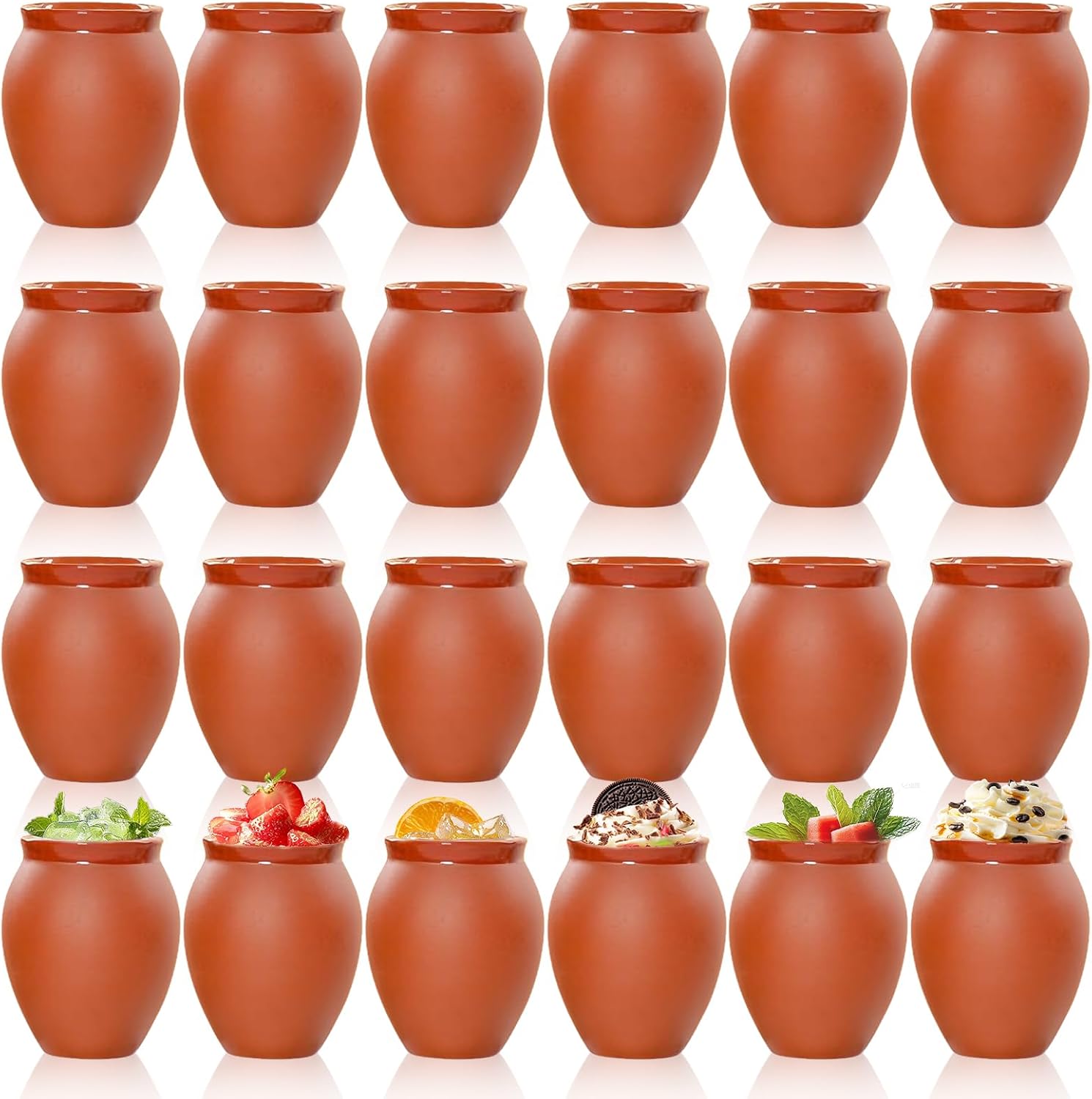 FirstGift 24 Pcs Natural Cantaritos De Barro 3oz - Unpainted Mexican Clay Shot Glasses for Tequila & DIY, Handmade Terracotta Cups for Taco Tuesday, Large Fiesta Party & Crafts