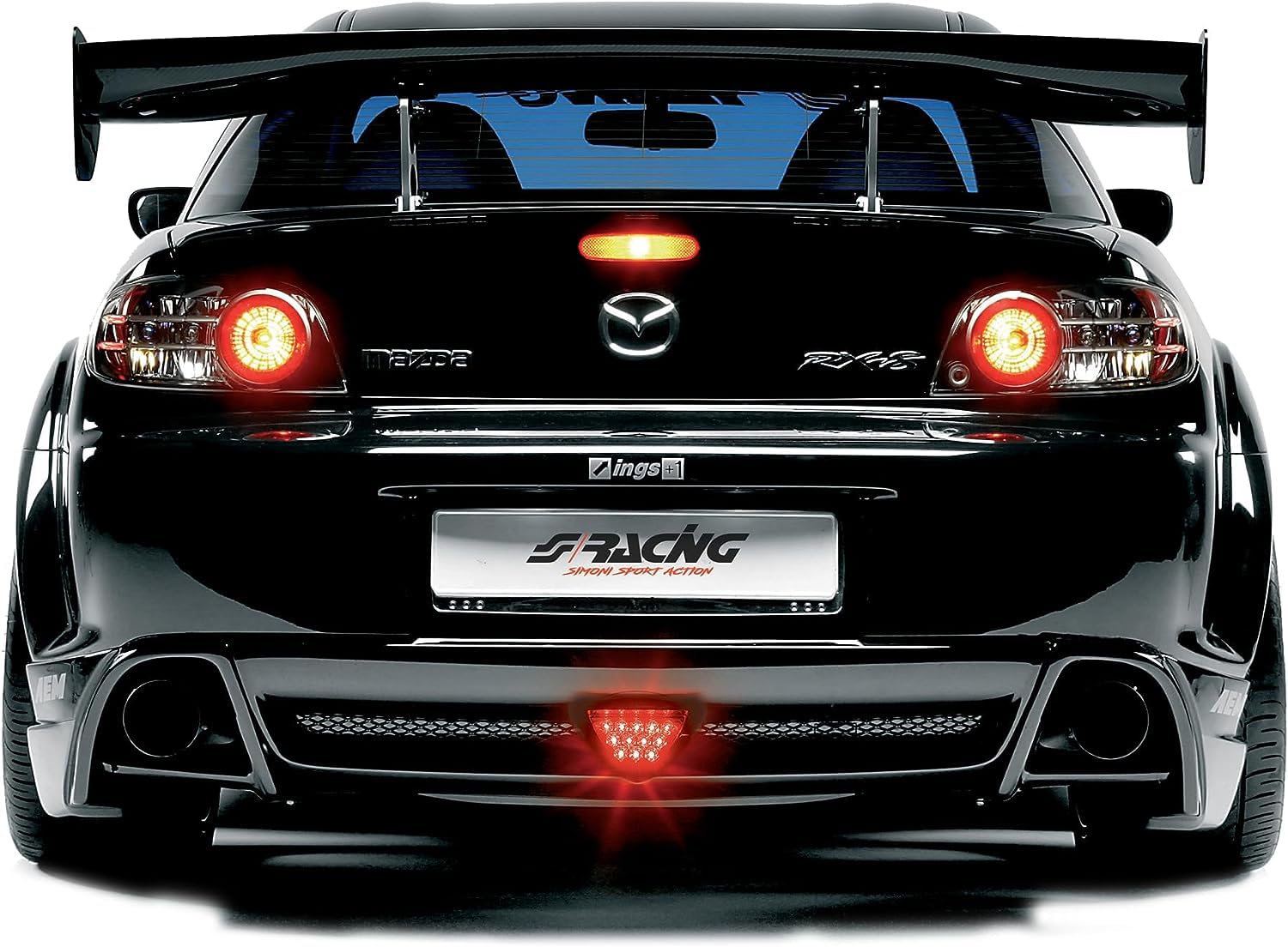 Simoni Racing Uniwersalne tylne światło stop, czerwone światło tylne LED, trzecie światło stop, światło przeciwmgielne