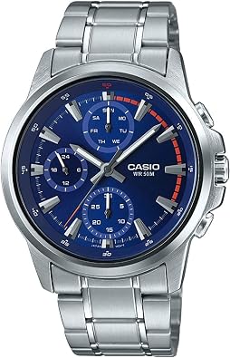 Casio Mens Analog Watch with Blue Dial MTP-E317D-2AV, Stainless Steel Band, Day-Date Display, 50M Water Resistance