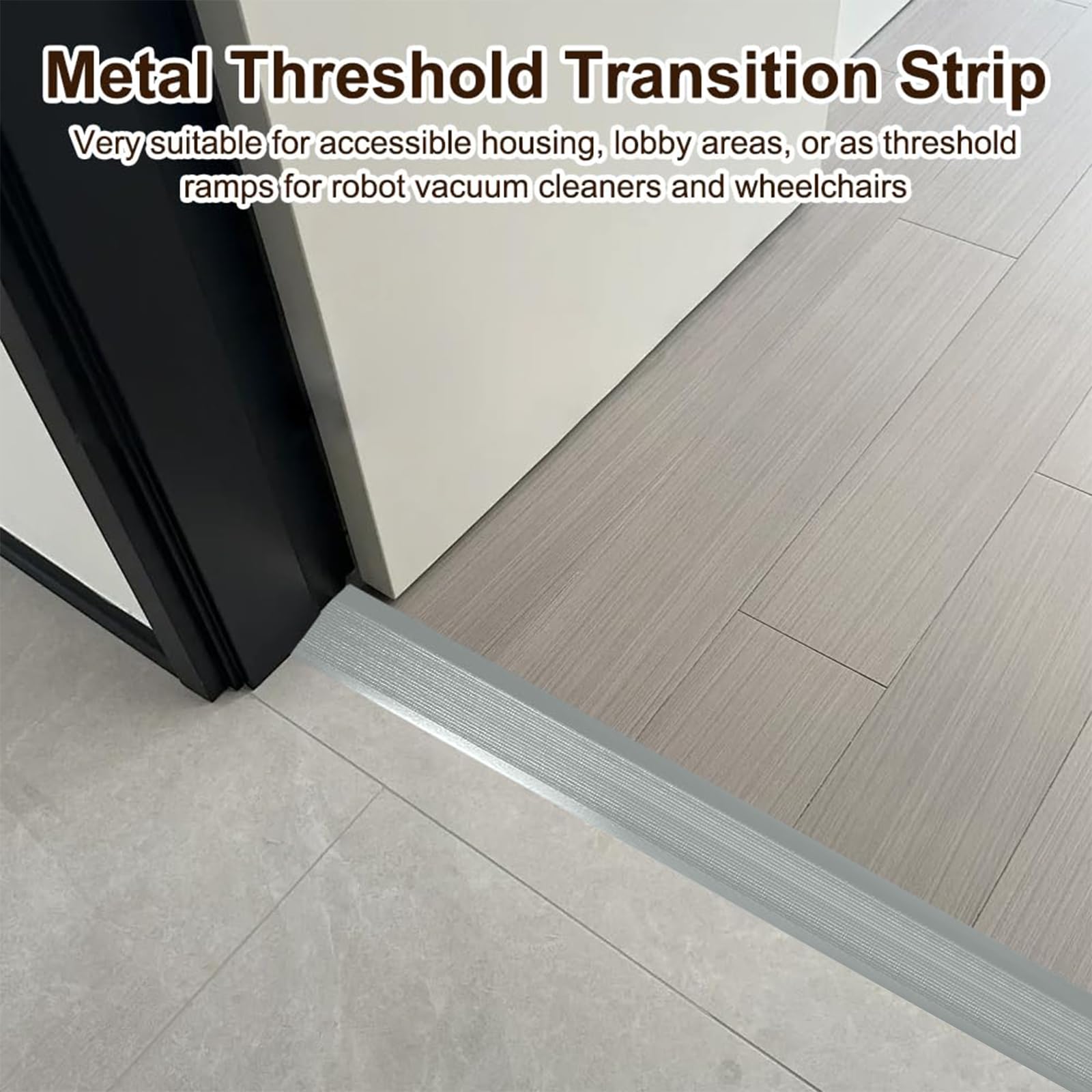 Listón de transición autoadhesivo de aluminio para suelo de 10-35mm | Perfil de nivelación de altura para umbral de puerta | Para laminado, azulejos, PVC y parqué, Gris, 90cm x 100mm