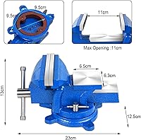 Vista 2 de Tornillo de banco resistente de 5 pulgadas, base giratoria de 360° con abrazadera de yunque de acero fundido, tornillo de banco de mesa