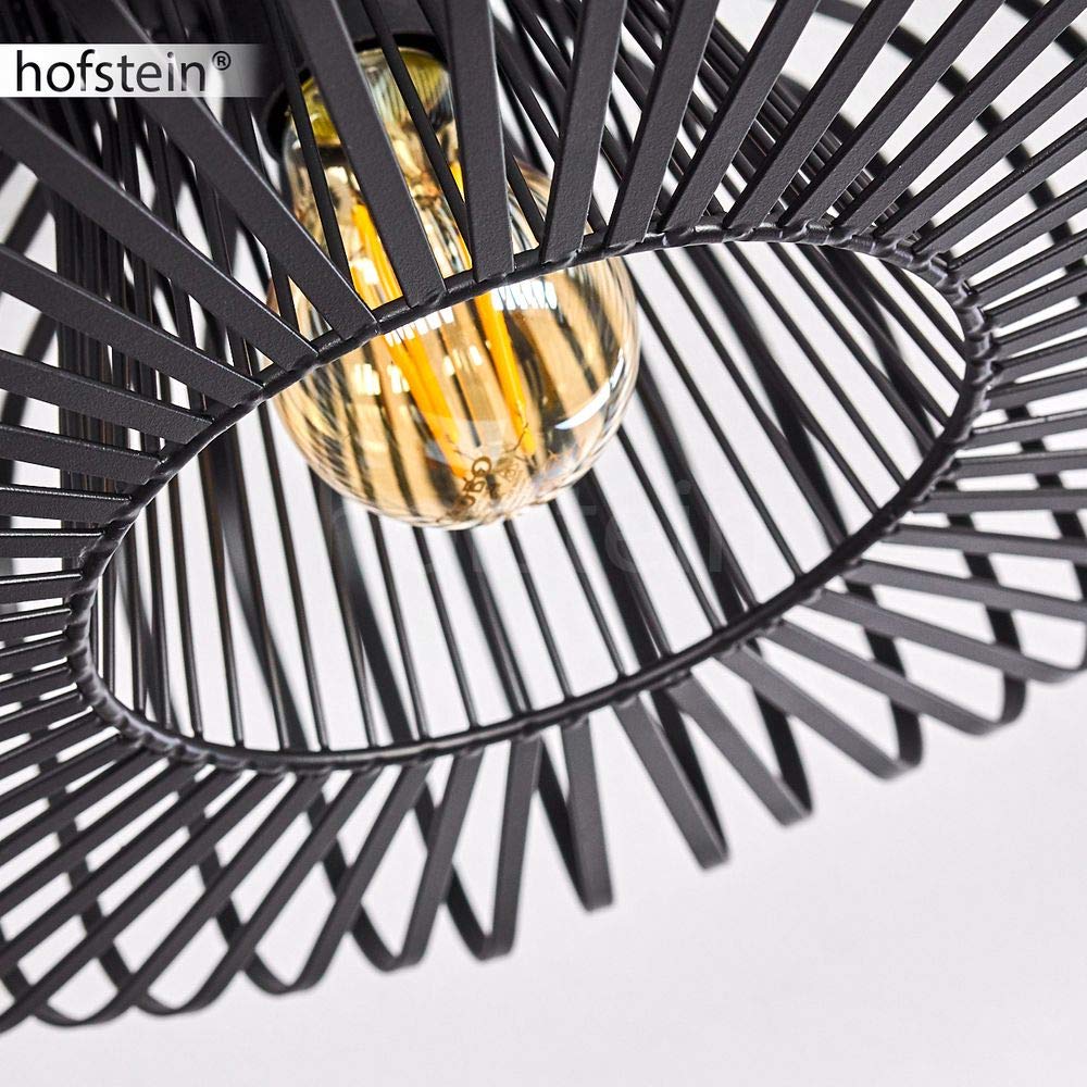 HOFSTEIN Deckenleuchte Wemude, runde Deckenlampe Wohnzimmer, Schlafzimmer - 1-flammige Metall Lampe Schwarz, E27-Fassung, Retro-Leuchte mit Spannendem Lichteffekt, Ø 40 cm, Modern für Innenbereich