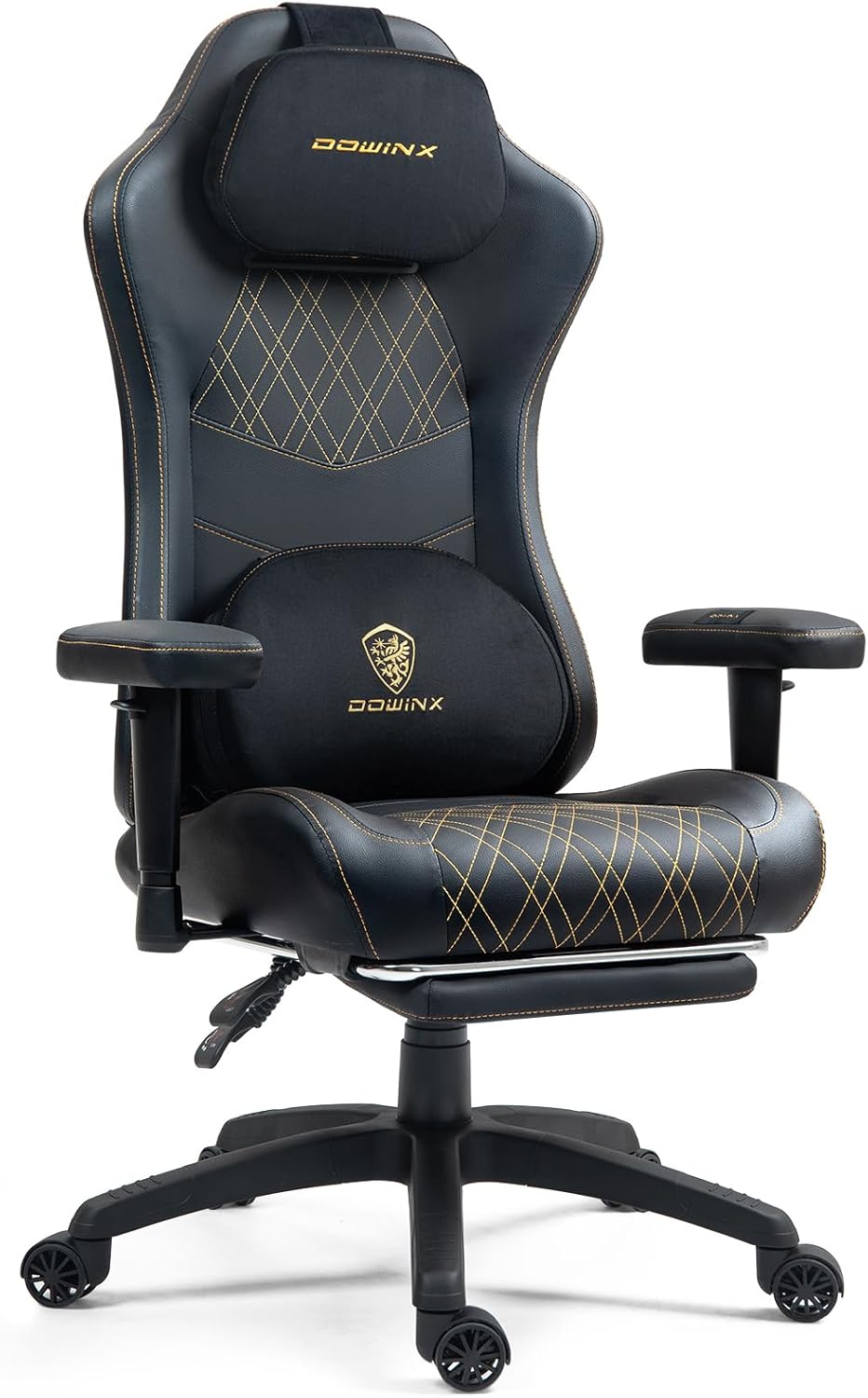 Dowinx Heated Massage Gaming Chair for Adults - Ergonomic Reclining Computer Chair with Pocket Spring Cushion and Adjustable Footrest, Heavy Duty Gaming Chair with Lumbar Support, Black Gold