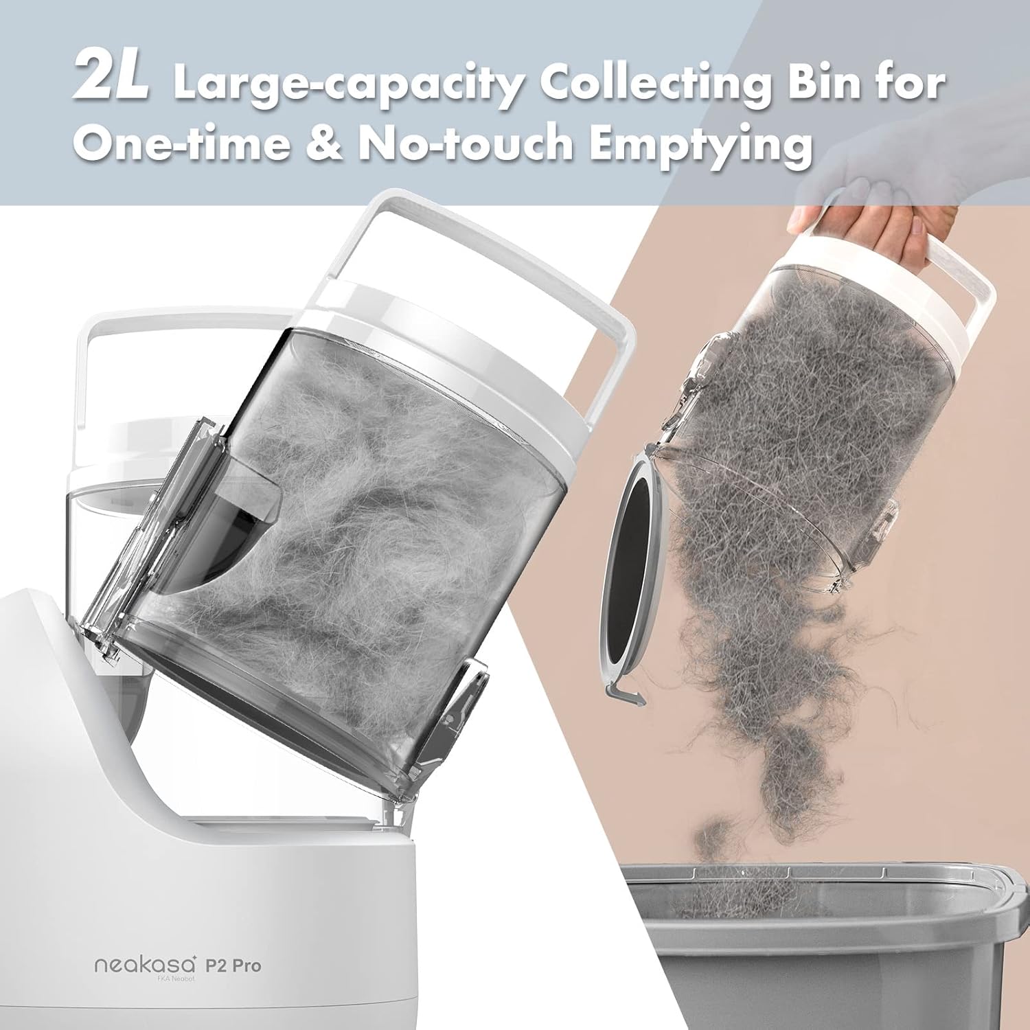 Illustration of emptying the 2L large-capacity dustbin