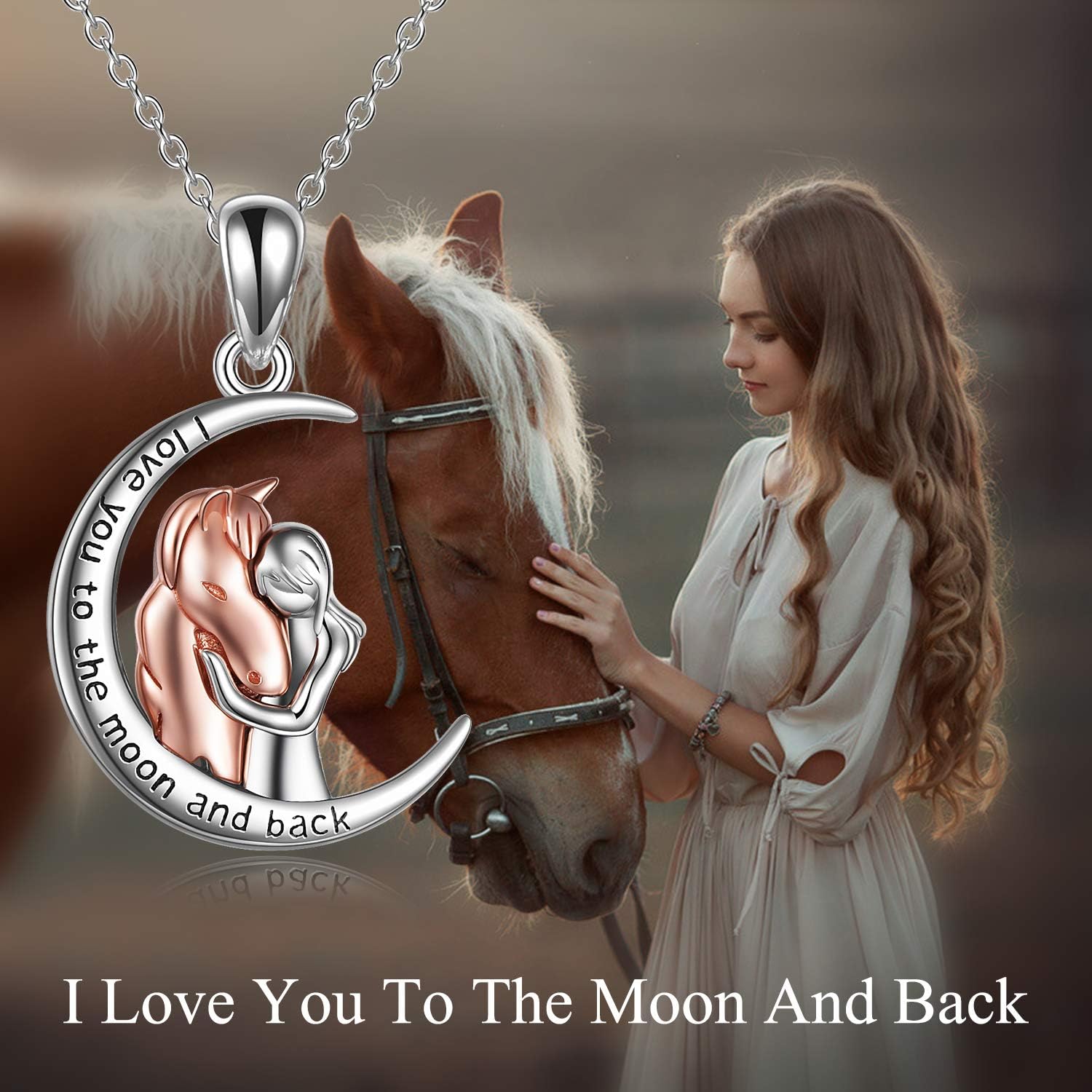 YFN Horse Pendant Necklace Jewelry 925 Sterling Silver I Love You to the Moon and Back Necklace for Women - Image 5