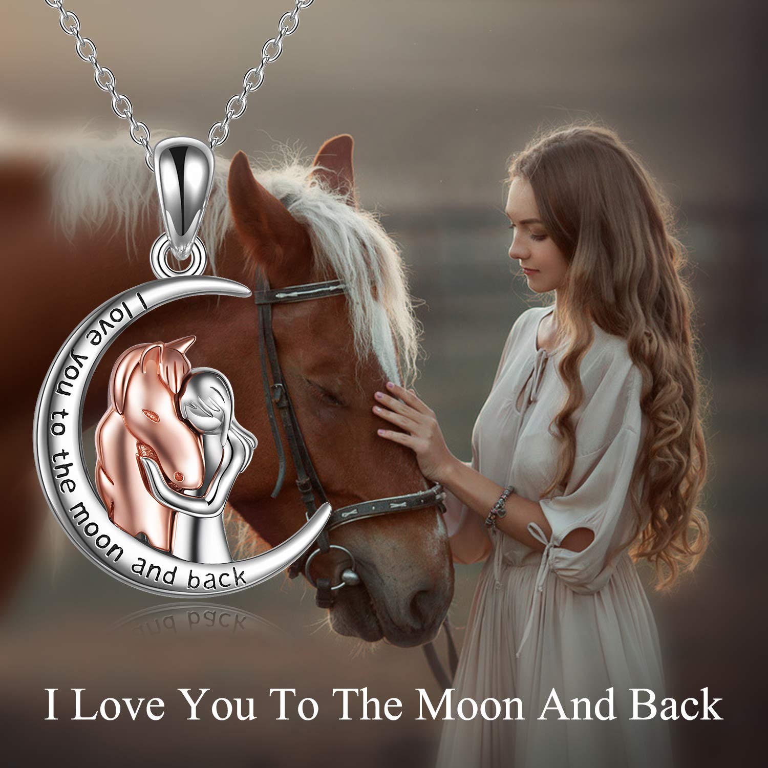 YFN Collana con ciondolo a forma di cavallo, in argento Sterling 925, regalo per donne e ragazze