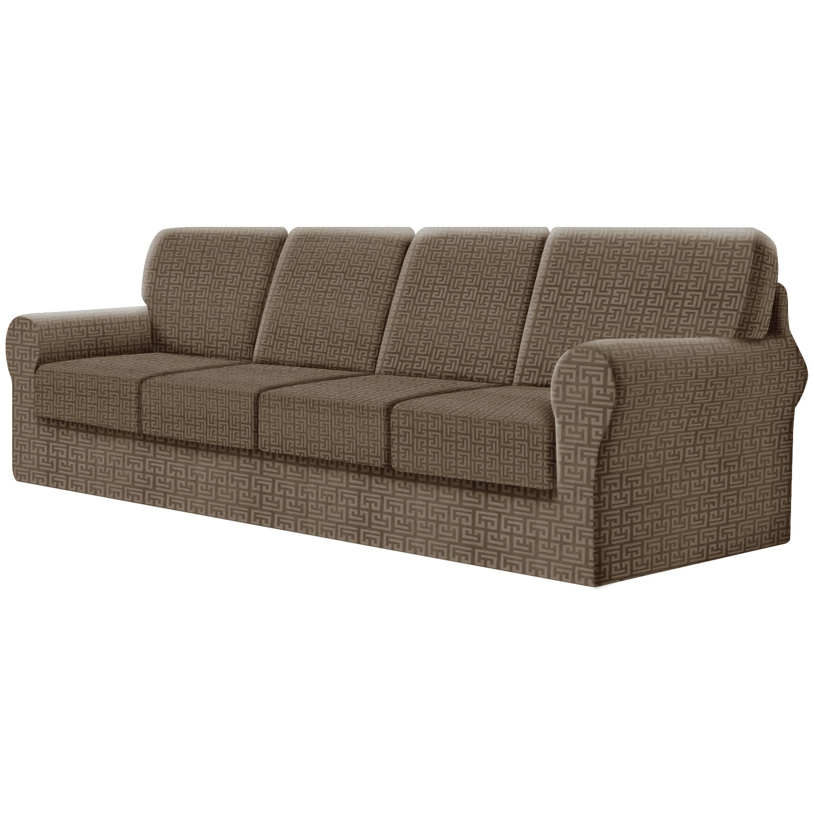 SYLC Fitted Sofa Cover 4 Seater, 9 Piece Sofa Slipcover With 4 Seat Cushion Covers And 4 Backrest Covers, Settee Covers Stretch Velvet Anaglyph(Camel,X-Large Sofa - 9 PCS)