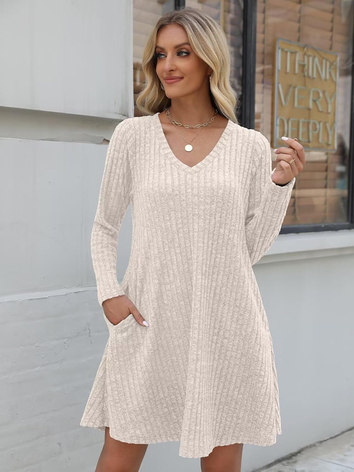 BELAROI Plus Size Sweater Dress for Women Tshirt Fall Dresses Winter V Neck Long Sleeve Pockets Casual Party Loose Fit - Image 5