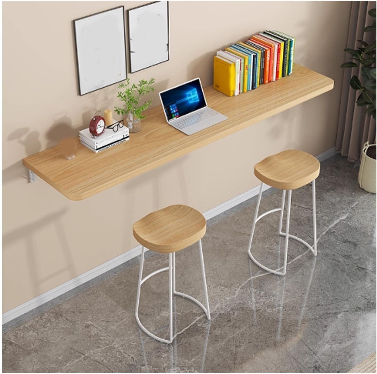 Wall Mounted Folding Table, Heavy Duty Foldable Desk with Metal Bracket - Space Saving Floating Table for Kitchen, Office, Study Room, Wood Collapsible Wall Desk(40x30cm/15.7x11.8in)