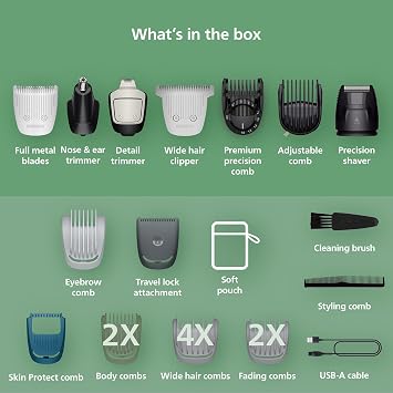 Norelco Philips All-in-One 7000 Series 22-Piece Trimmer - Electric Shaver and Clipper for Face, Beard, Head & Body, Self-Sharpening Full Metal Blades, 28 Length Settings (0.5-16 mm), MG7975/49