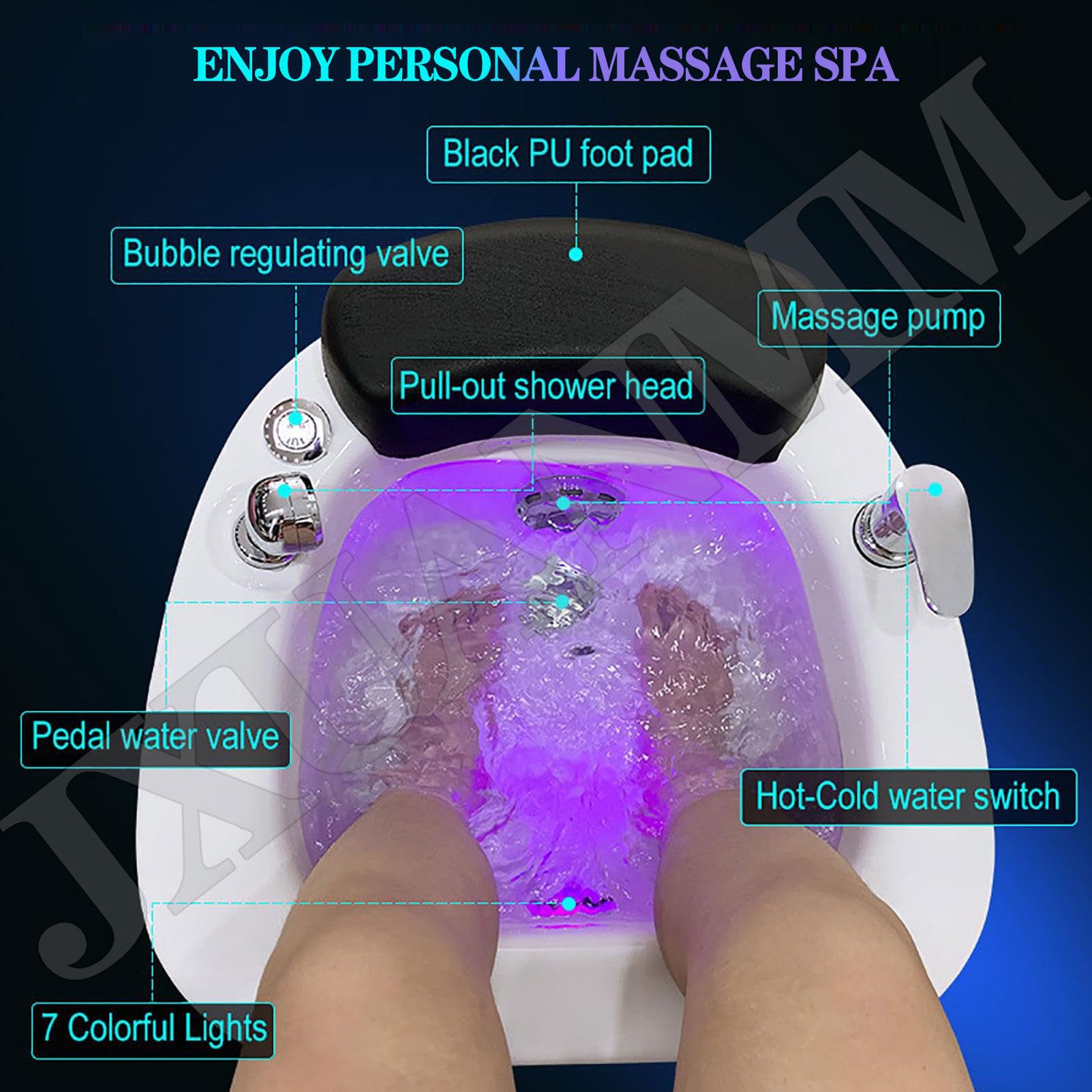 SPA de pies para pedicura, baño de pies acrílico con Masaje, Cuenco de pedicura con bañera portátil, SPA de pies con Calor y Masaje, Bomba Drenaje automático, inmersión Gran tamaño A