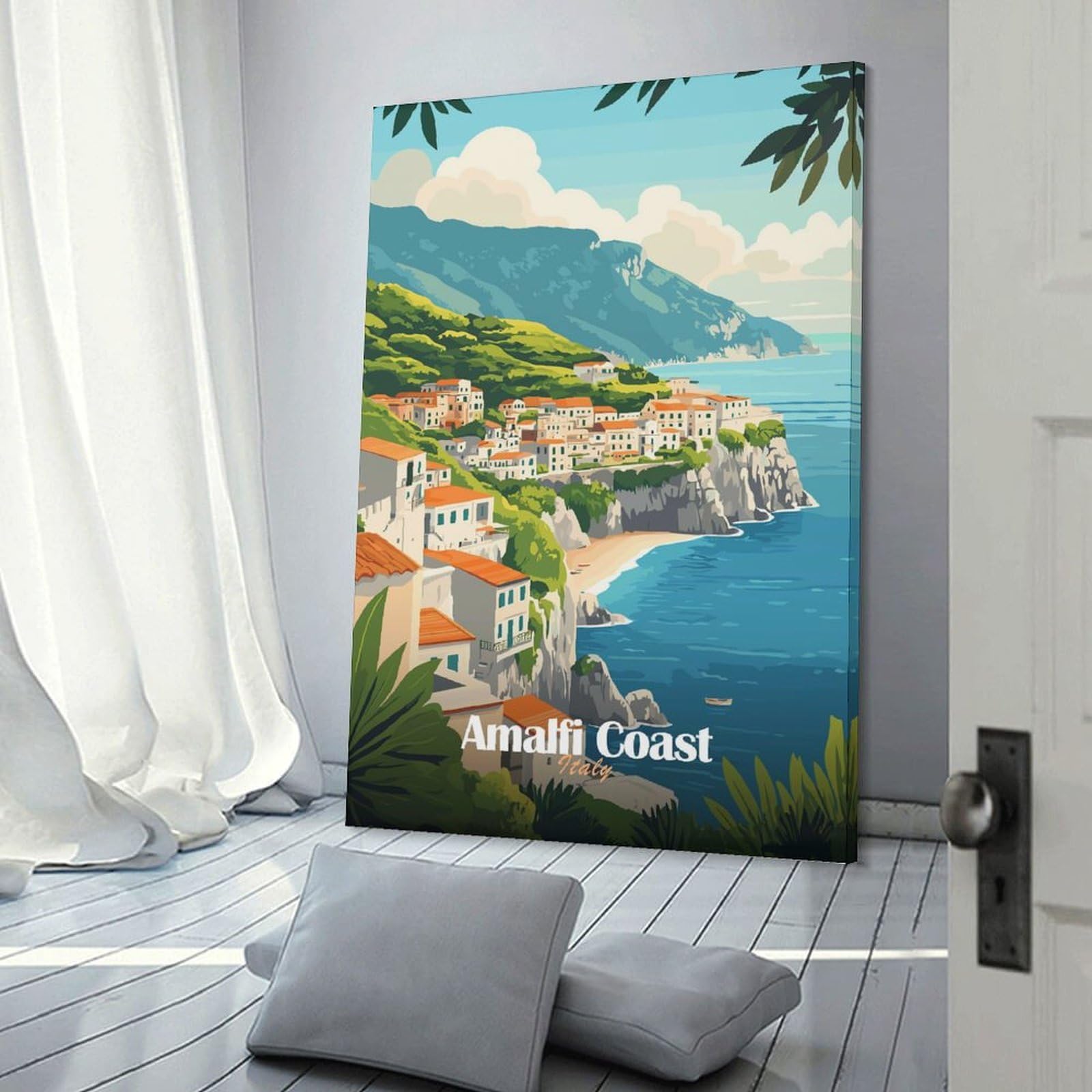 Junmoney Amalfi Coast Italy Home Decor Wall Art, 16x24inch(40x60cm), for Flats, Guest Rooms Or Compact Rooms, Stylish Wall Art for Fresh Spaces