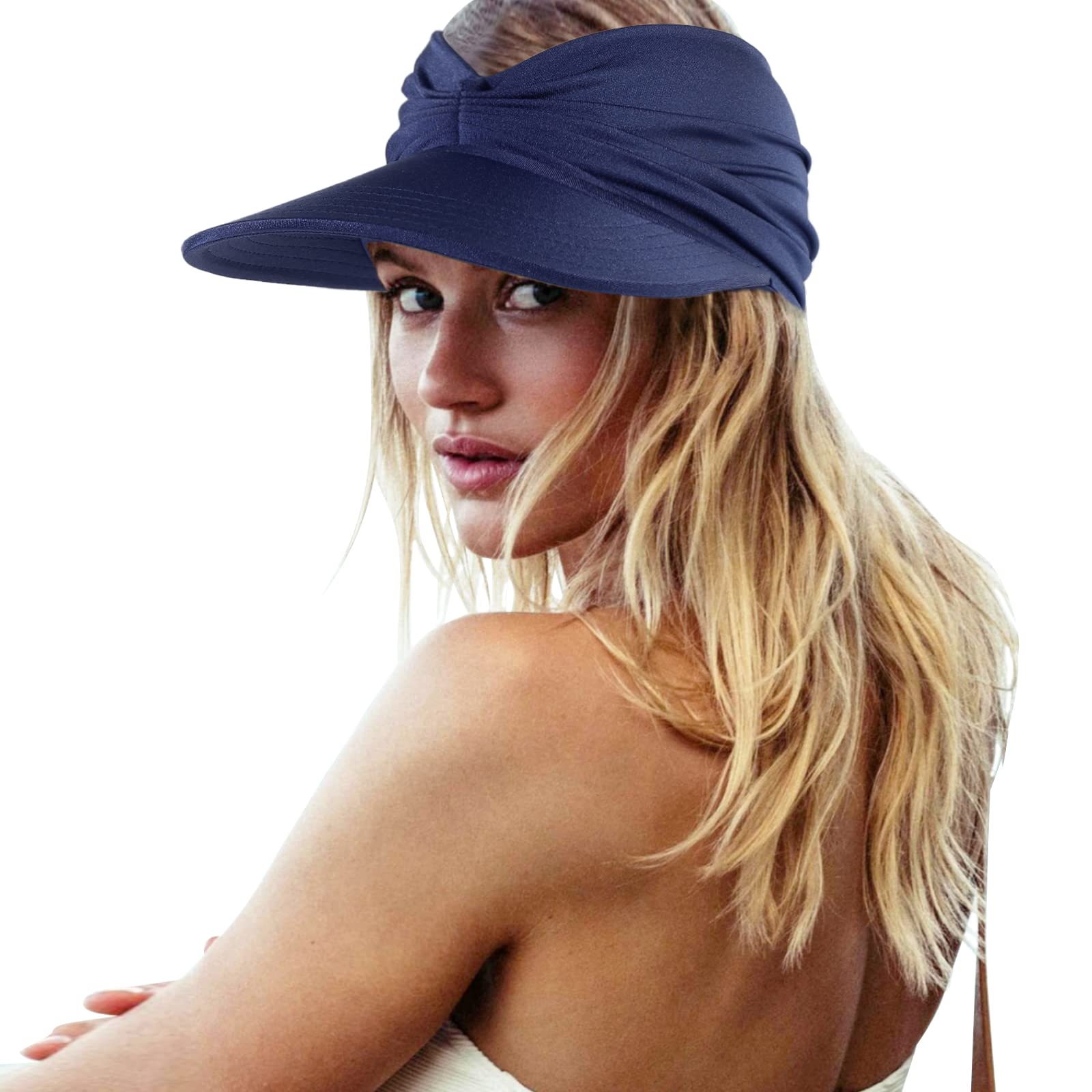 BeorndmySun Visor Hat Womens Wide Brim Elastic Empty Top Summer Hats for Women UV Protection Cap