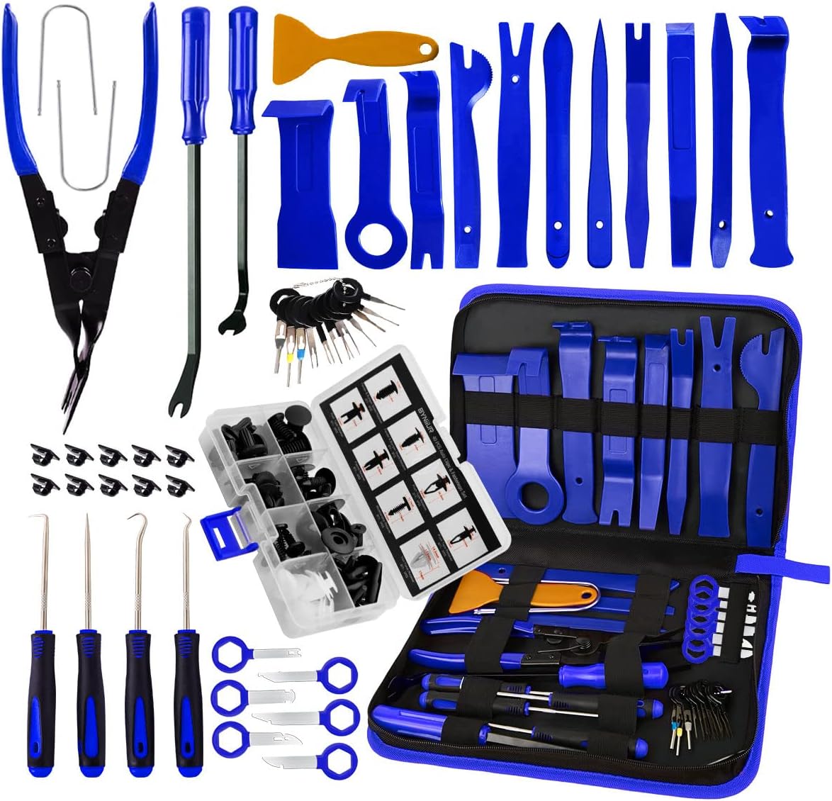 BYNIIUR Automotive Trim Removal and Push Pin Clip Removal Tool Set