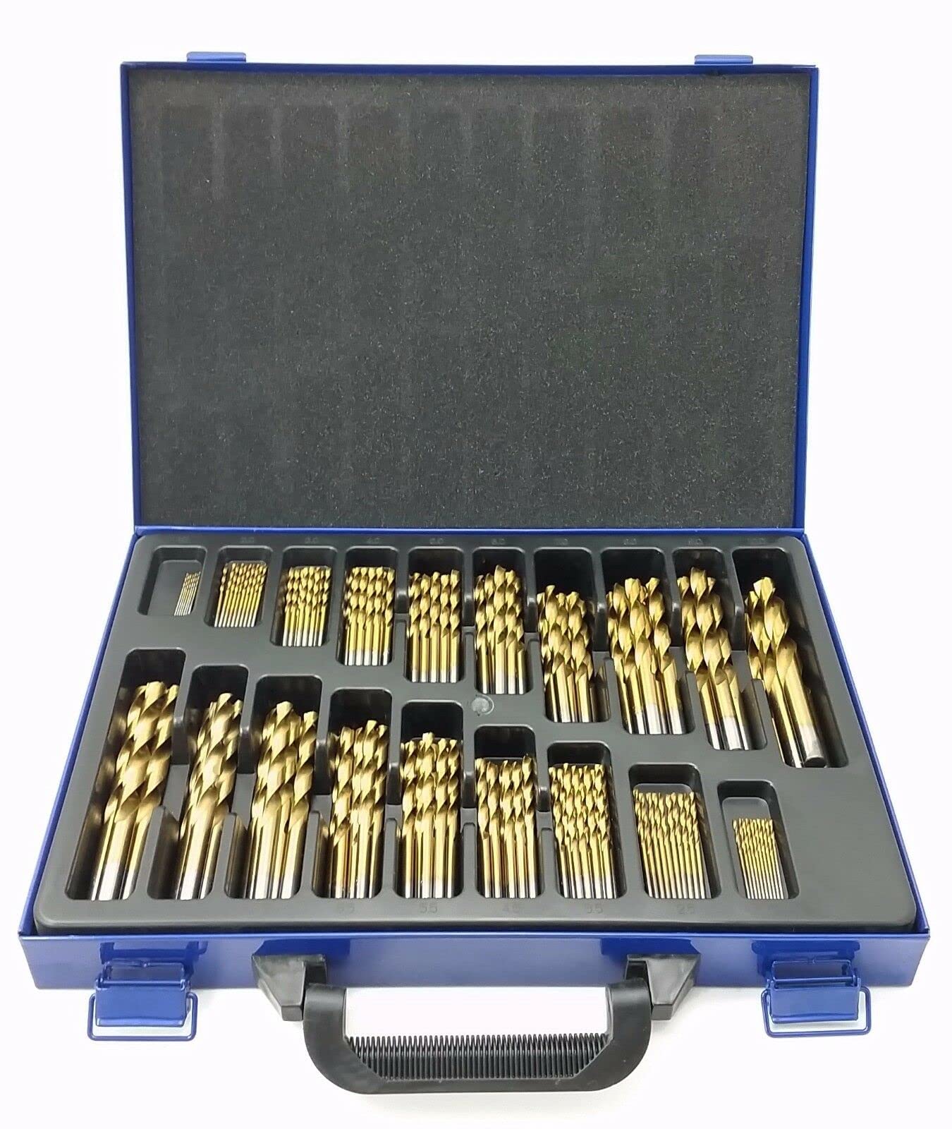 Set di 170 punte elicoidali in titanio, in acciaio ad alta velocità con punta a 118°, dimensioni da 1,0 mm a 10 mm, DIN338, foratura ideale in acciaio inox/acciaio/legno/ghisa/alluminio