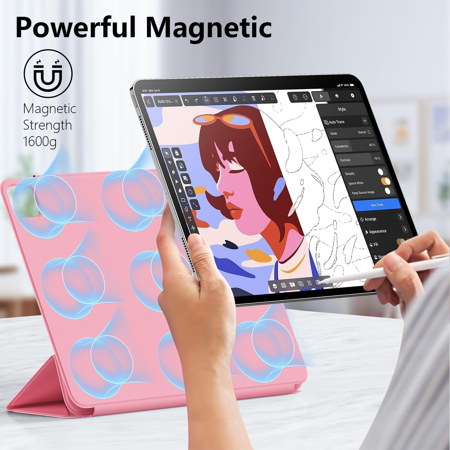 Case for iPad Air 13(M3 2025/M2 2024)&iPad Pro 12.9 (6th,5th,4th,3rd Gen),Powerful Magnetic Attachment,Slim Trifold Stand Case,Auto Wake/Sleep,Durable Protection（Pink）