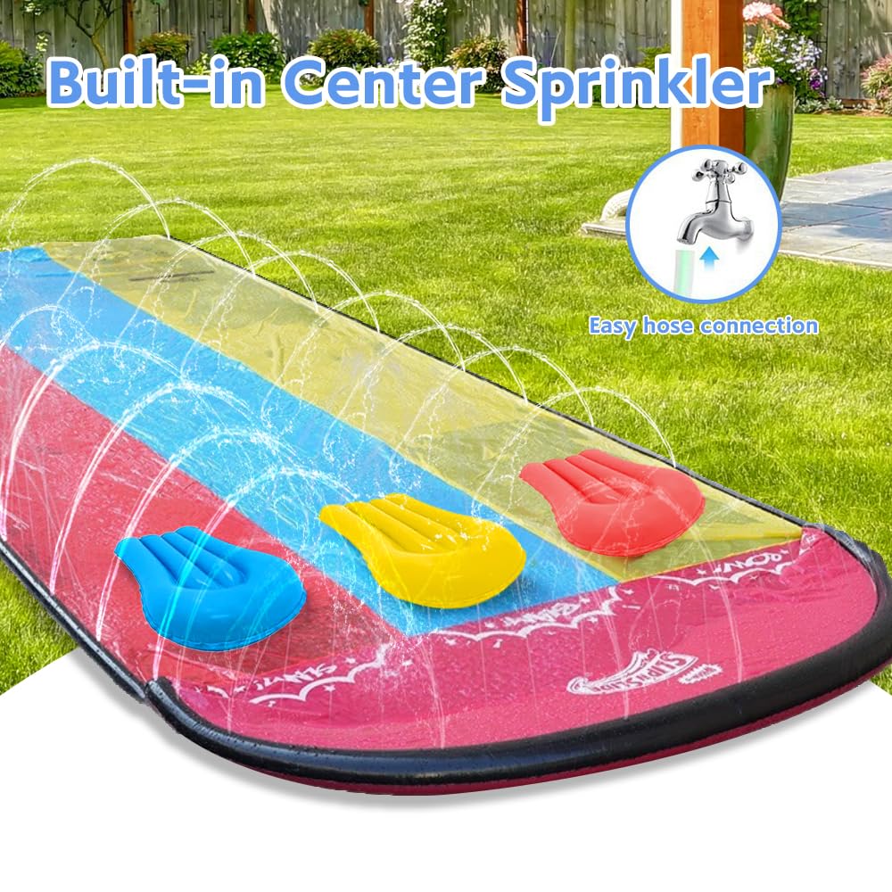 Scivolo d'Acqua Triplo Racer 480x210CM, Scivolo Acquatico Giardino con Irrigatore e 3 Tavole Gonfiabili, per Bambini Adulti