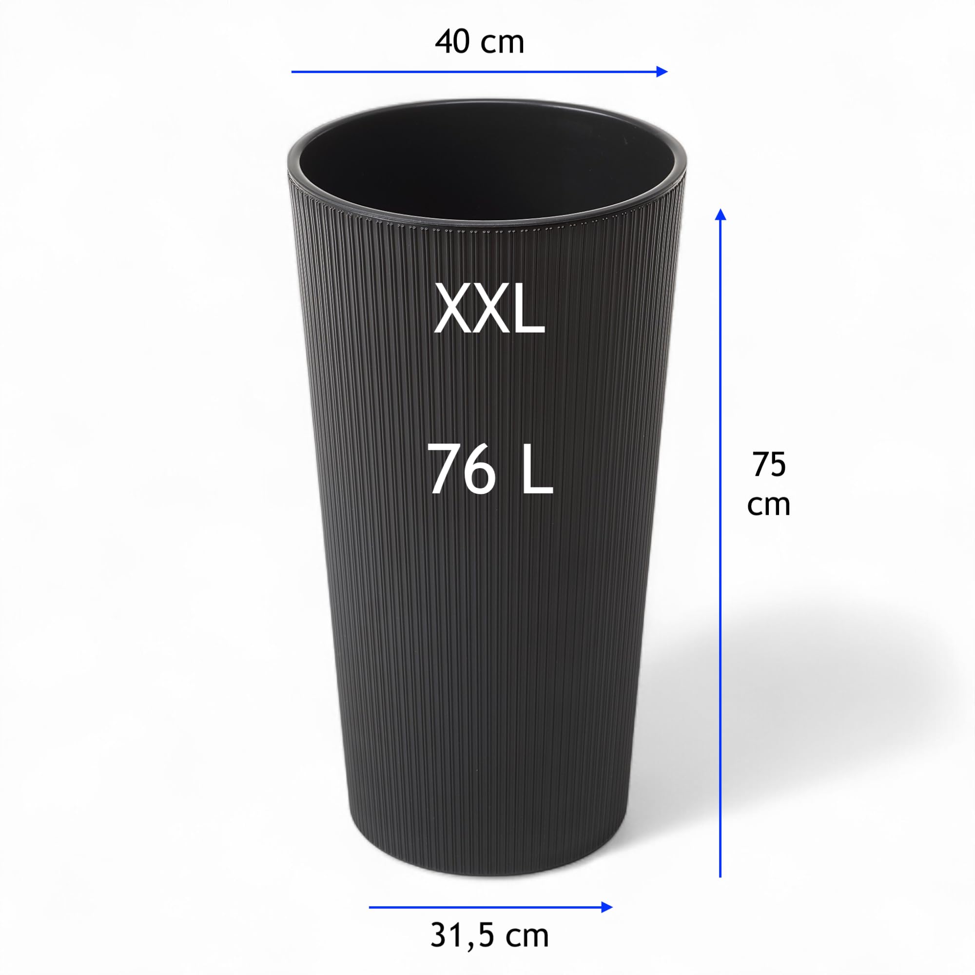 MELTOM Okrągła donica na kwiaty, smukłe, pionowe paski, doniczka 3D, z wyjmowanym wkładem, 3 kolory, 3 rozmiary (czarna, XXL-40 cm)