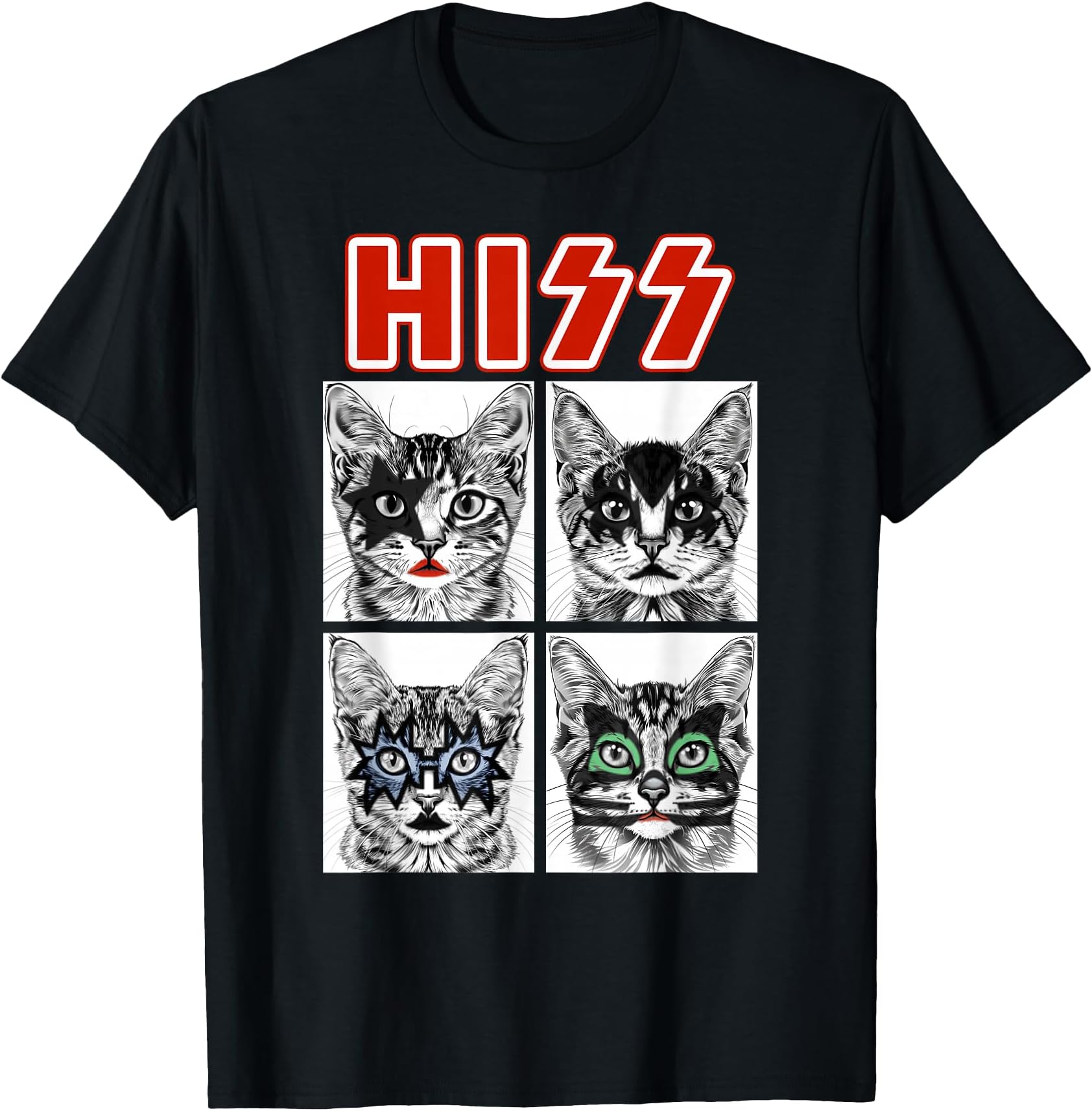Retro Cat Rock Music Concert Band Men Kids Women Funny Cat T-Shirt