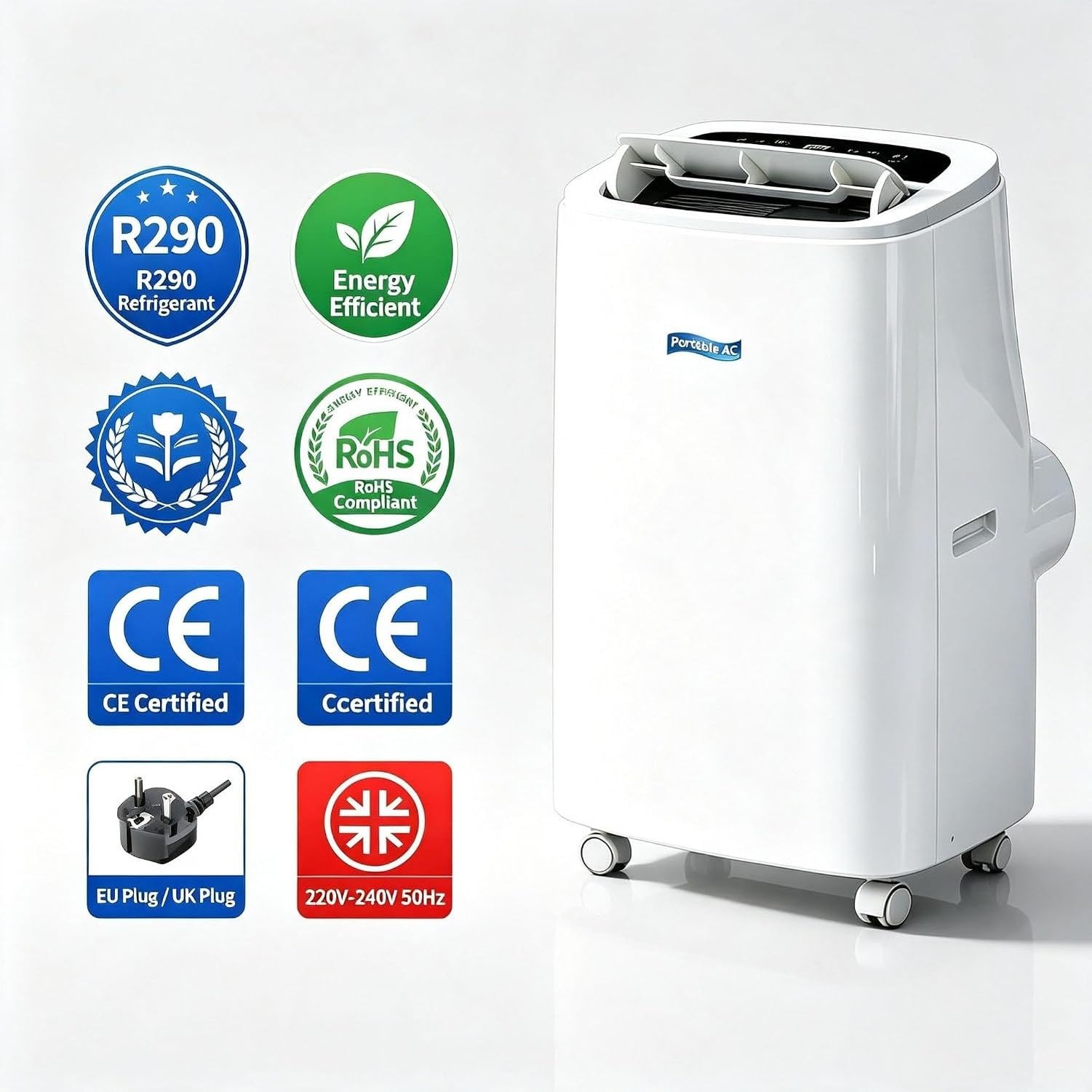 Aire Acondicionado Portátil 14000 BTU Frío y Calor 2 en 1, Enfriador y Calefactor Móvil sin Instalación con Ruedas, Equipo de Climatización para Salón,, B+Hot & Cold 14000 BTU, B+Hot & Cold 14000 BTU
