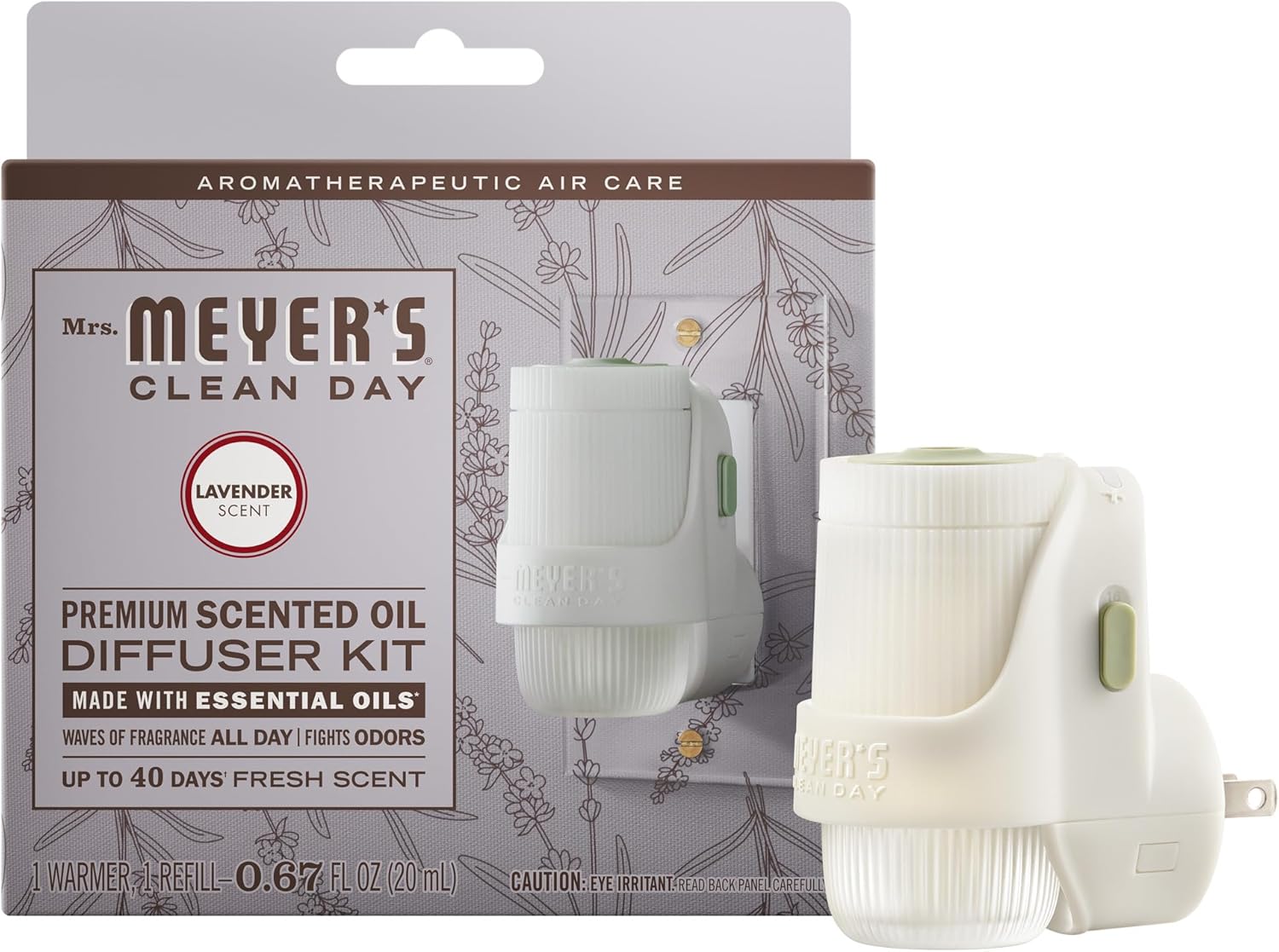 MRS. MEYER'S CLEAN DAY Premium Scented Oil Diffuser Kit, Lavender, 1 warmer and .67 fl oz refill - $9.97