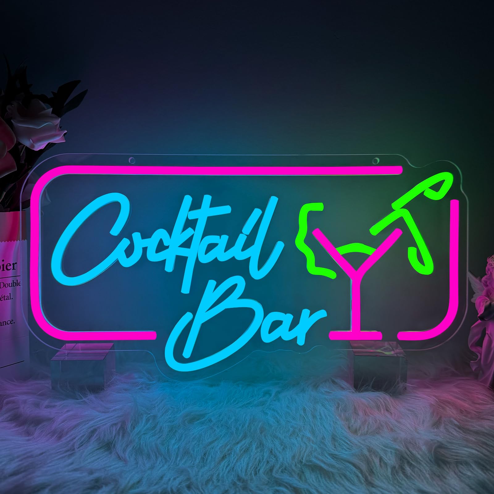 Enseigne néon cocktail bar antiéblouissement pour illuminer un mur sombre
