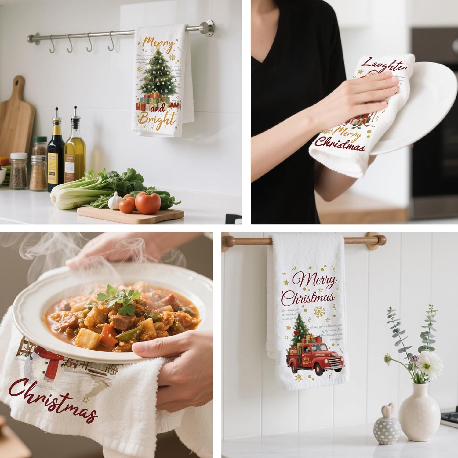 CUTHOLLOW Christmas Santa and Tree Decorative Kitchen Towels Set of 4, 15.74"x23.62" Soft & Absorbent Microfiber Dish Towel for Tea Coffee Bar Home, Best Gift for Housewarming Christmas Winter - Image 4