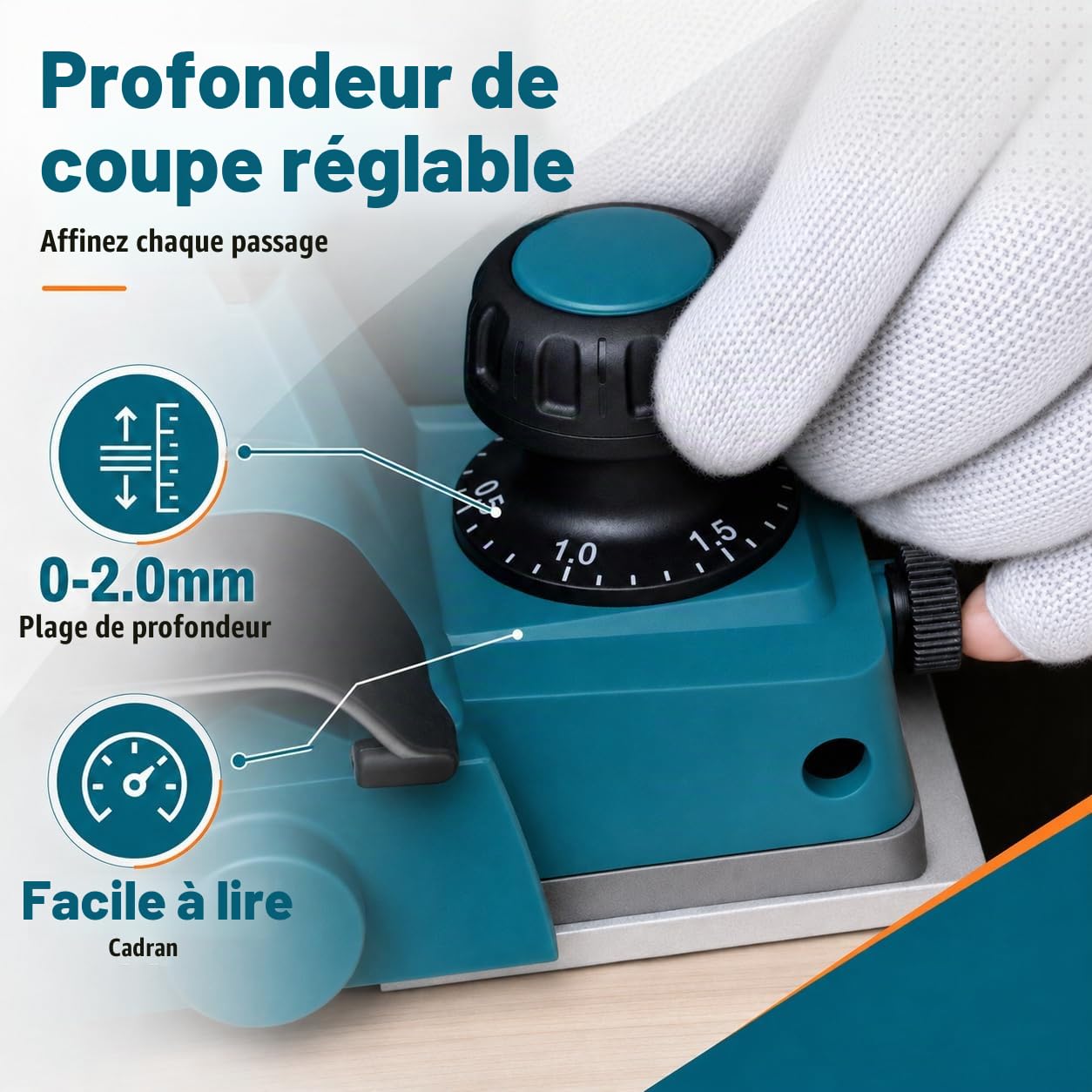 KATSU FIT-BAT 21V Rabot Sans Fil, Régime à Vide 15000RPM, Largeur de Rabotage 82mm et Profondeur 2mm, Raboteuse à Main électrique, Lames Supplémentaires Incluses, sans Batterie ni Chargeur
