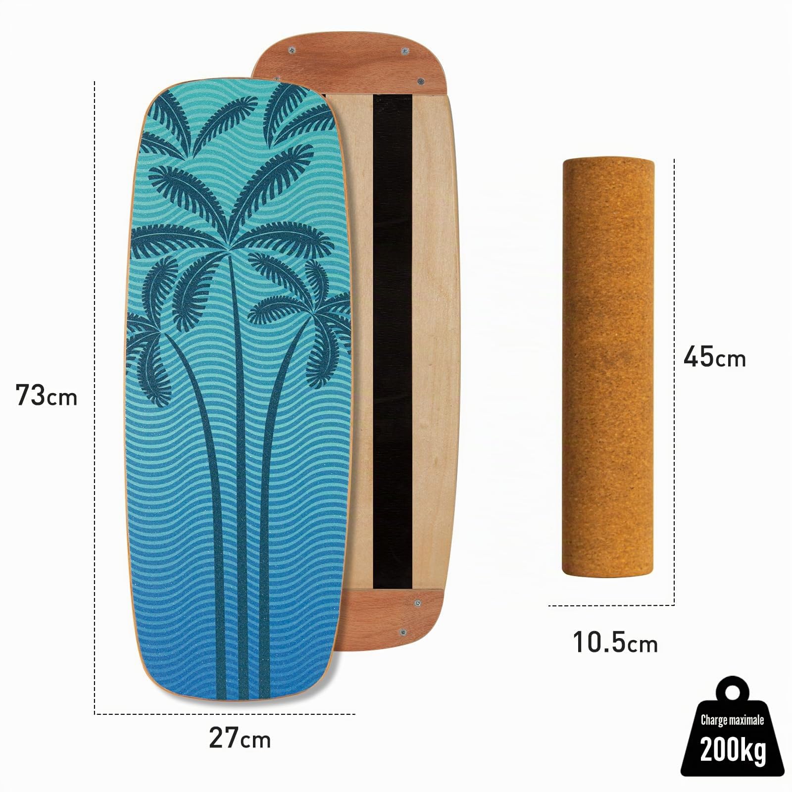 Leogreen Planche d'équilibre en bois avec Rocker Skateboard d'intérieur | Balance Board en Bois Trickboard et entraîneur d'équilibre, idéale Fitness Yoga Surf